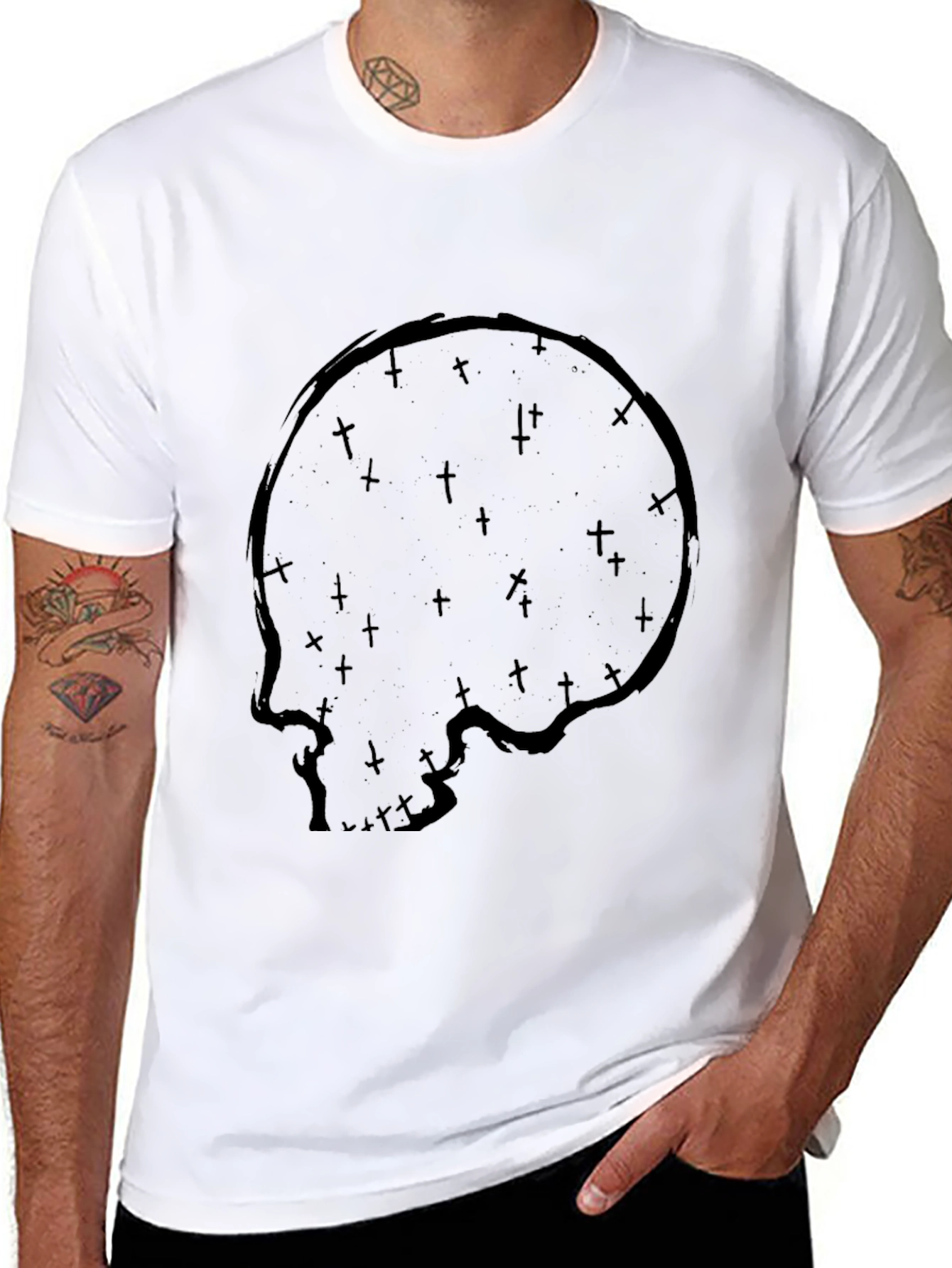Skull & Crosses Graphic Print Black T-Shirt