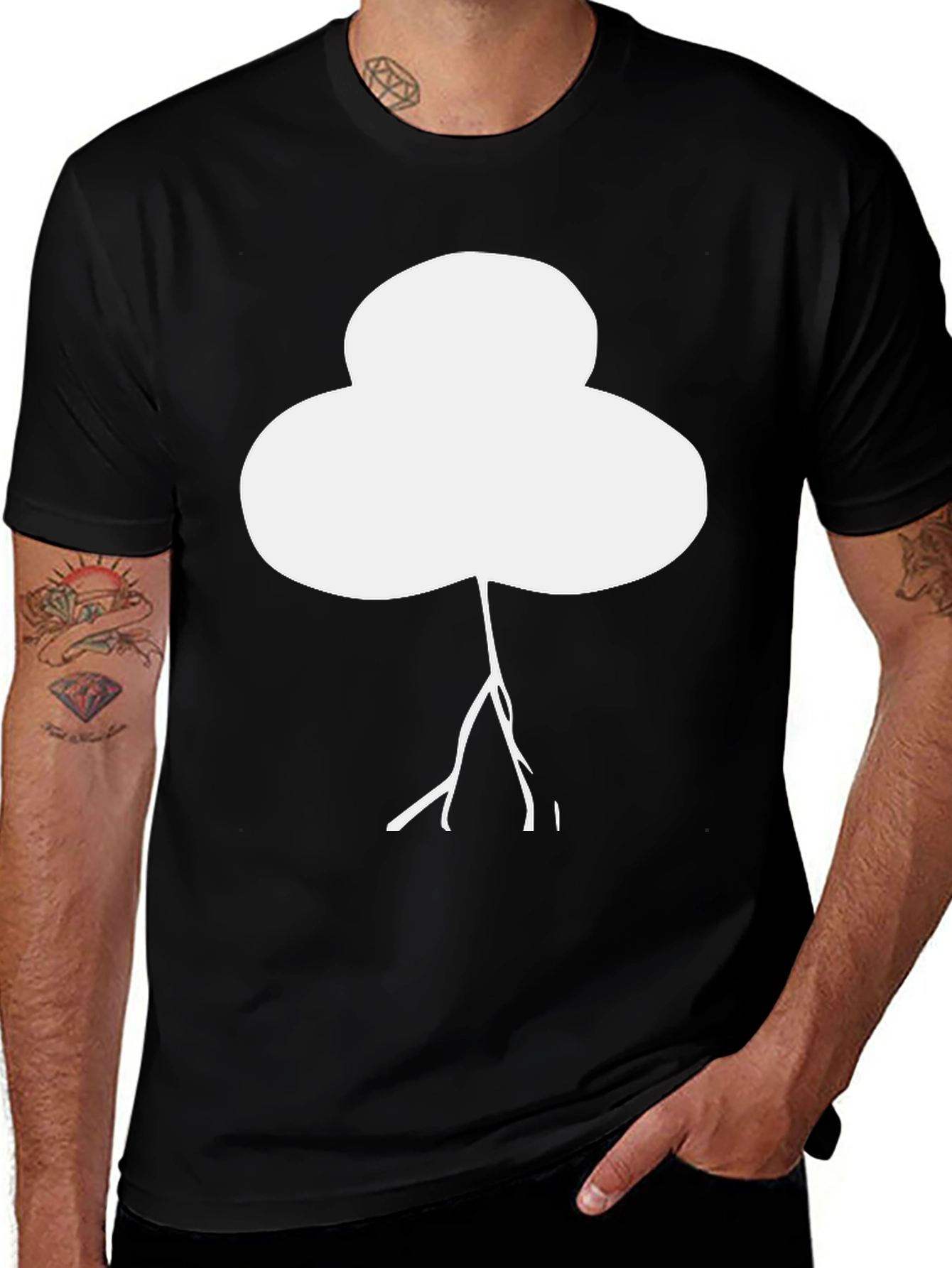 Abstract White Tree Graphic Black T-Shirt