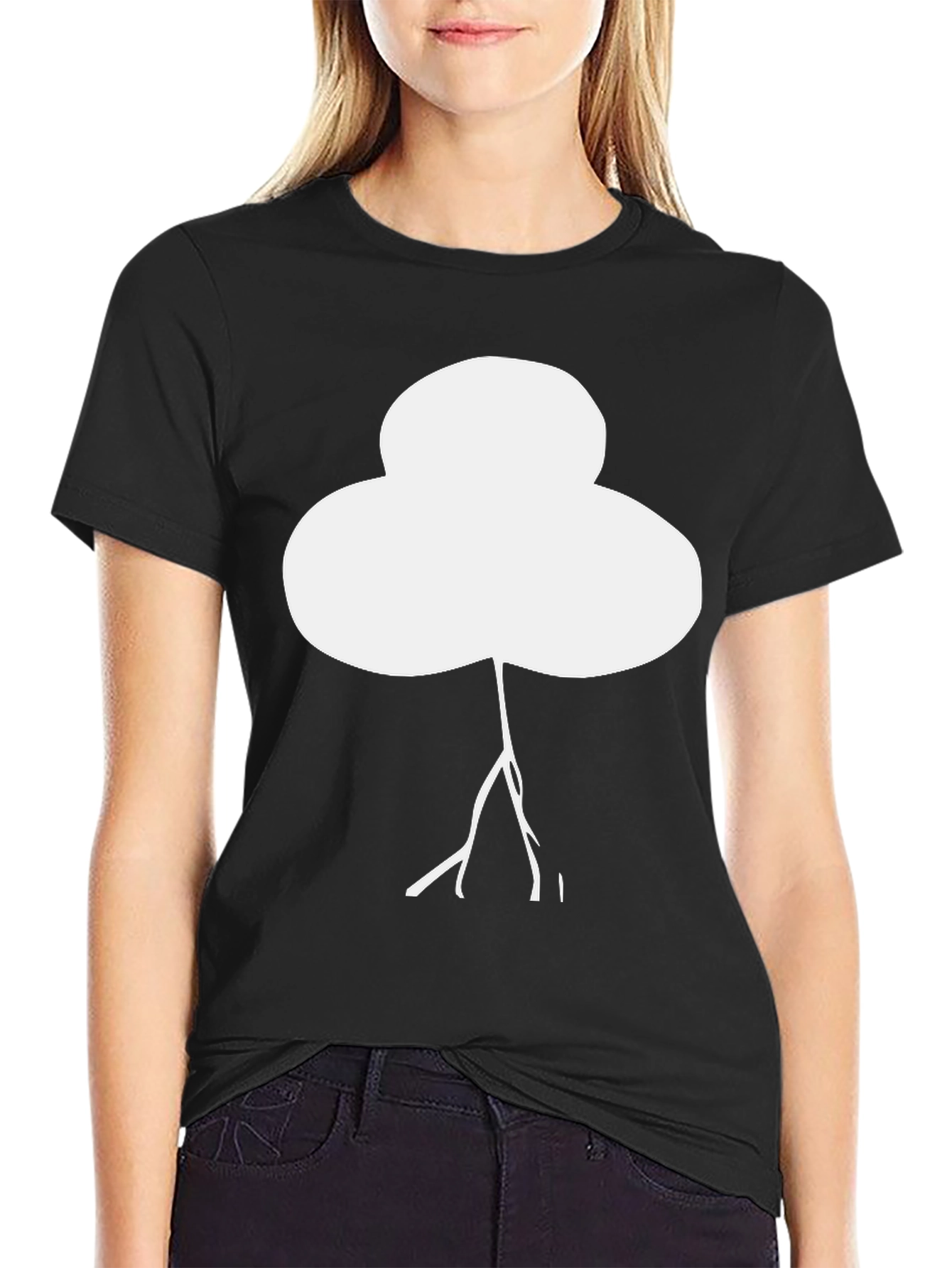 Abstract White Tree Graphic Black T-Shirt