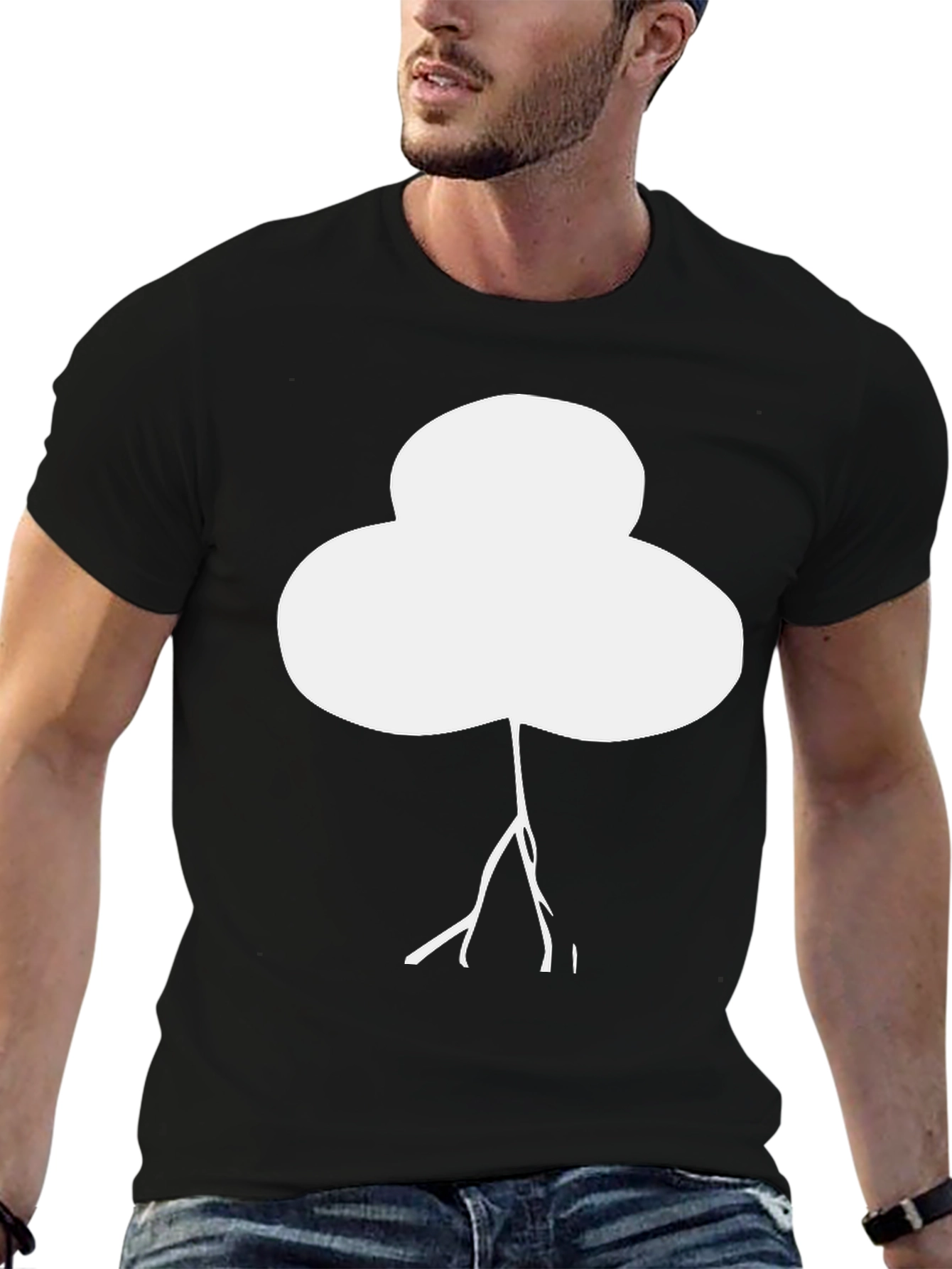 Abstract White Tree Graphic Black T-Shirt
