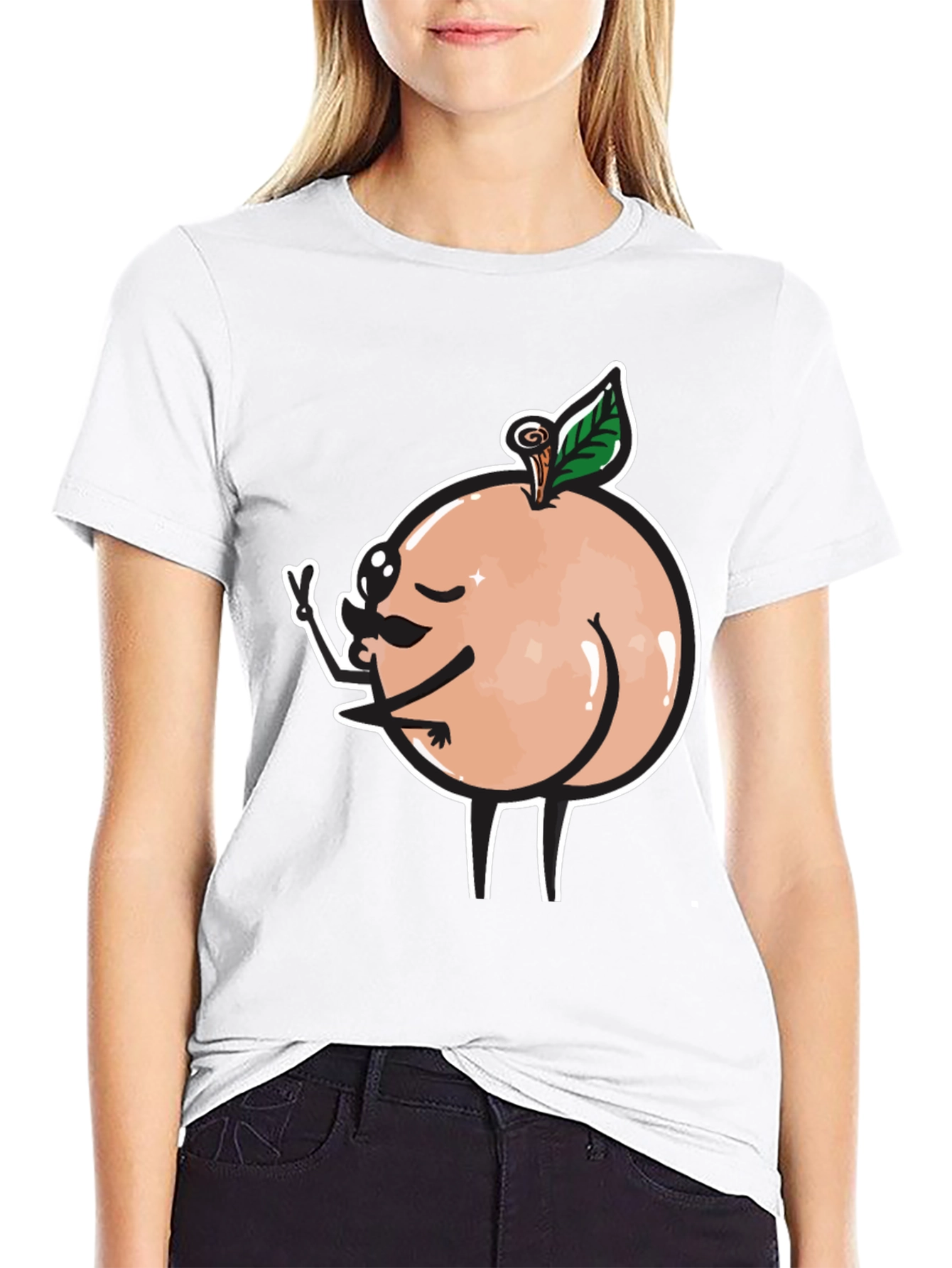 Funny Peach Butt Graphic Black T-Shirt