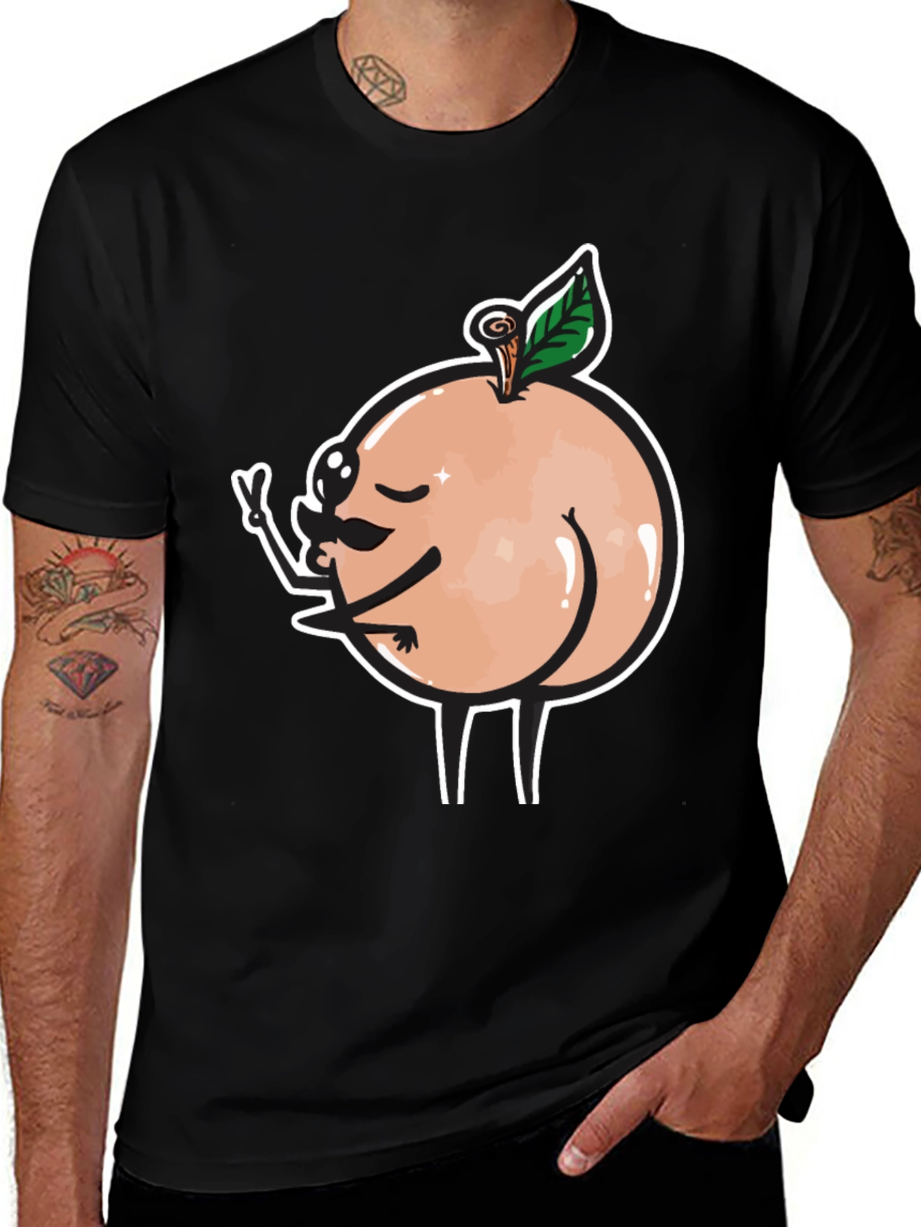 Funny Peach Butt Graphic Black T-Shirt