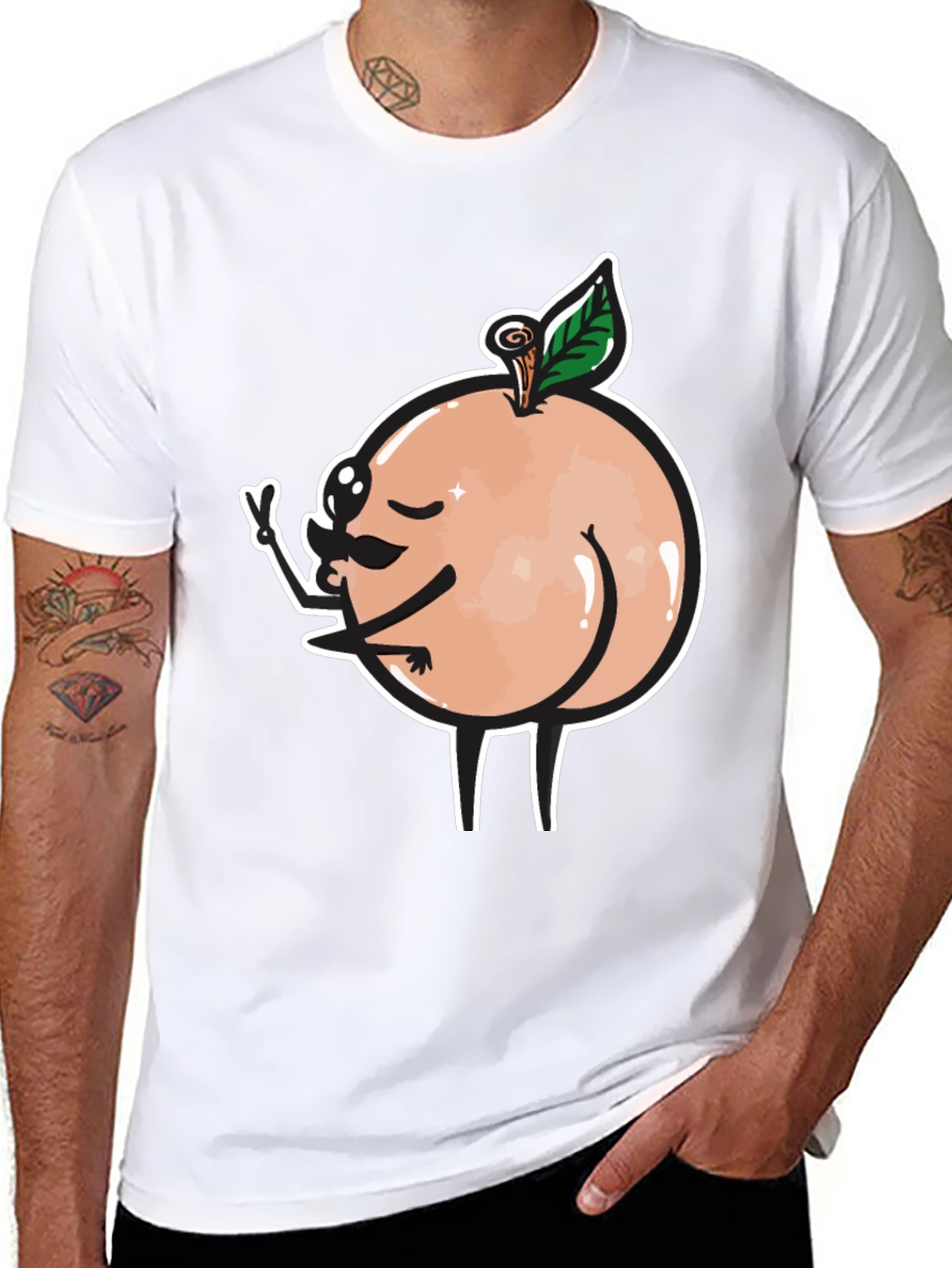 Funny Peach Butt Graphic Black T-Shirt