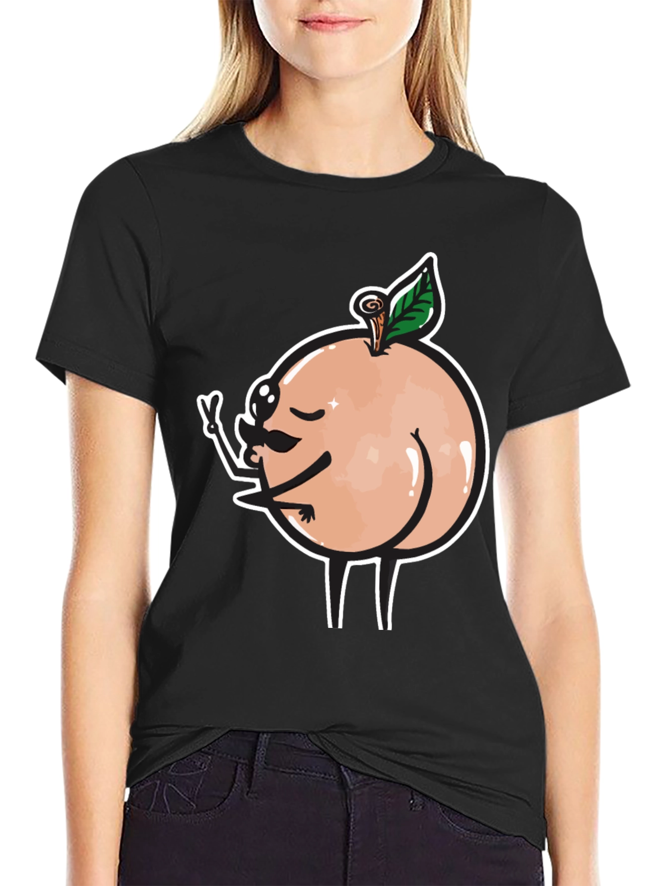 Funny Peach Butt Graphic Black T-Shirt