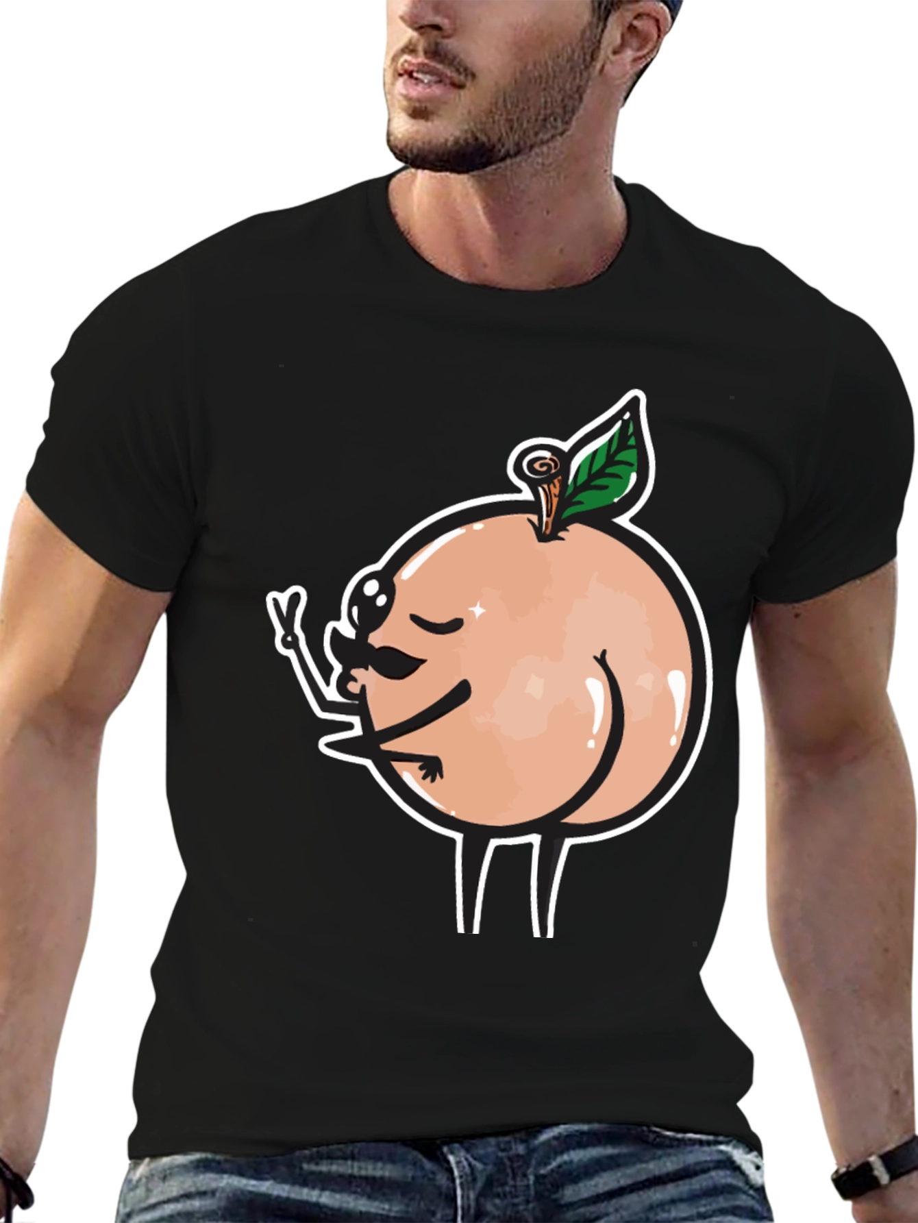 Funny Peach Butt Graphic Black T-Shirt
