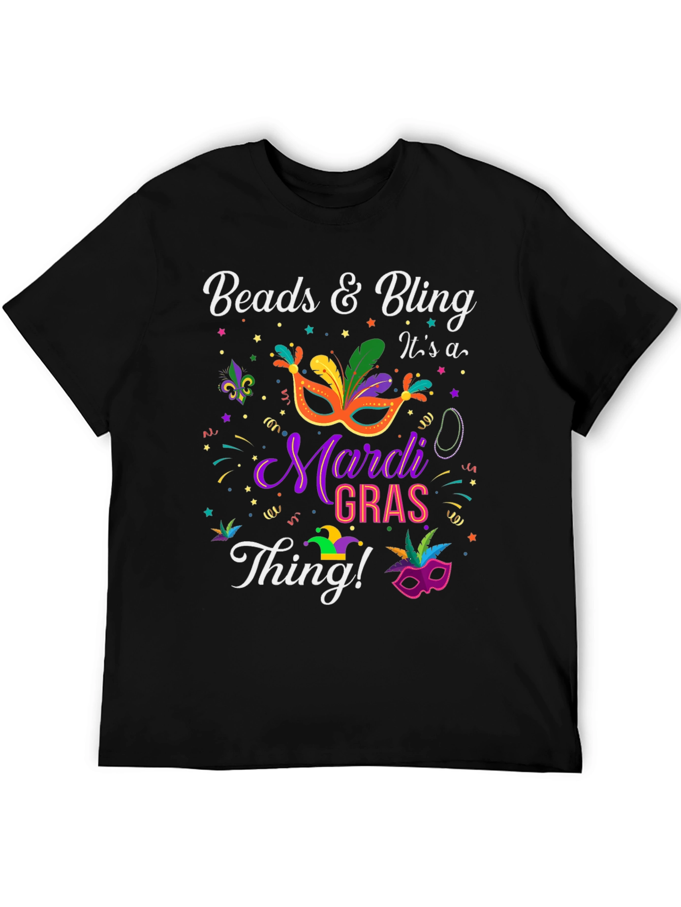 Mardi Gras Beads & Bling Graphic T-Shirt