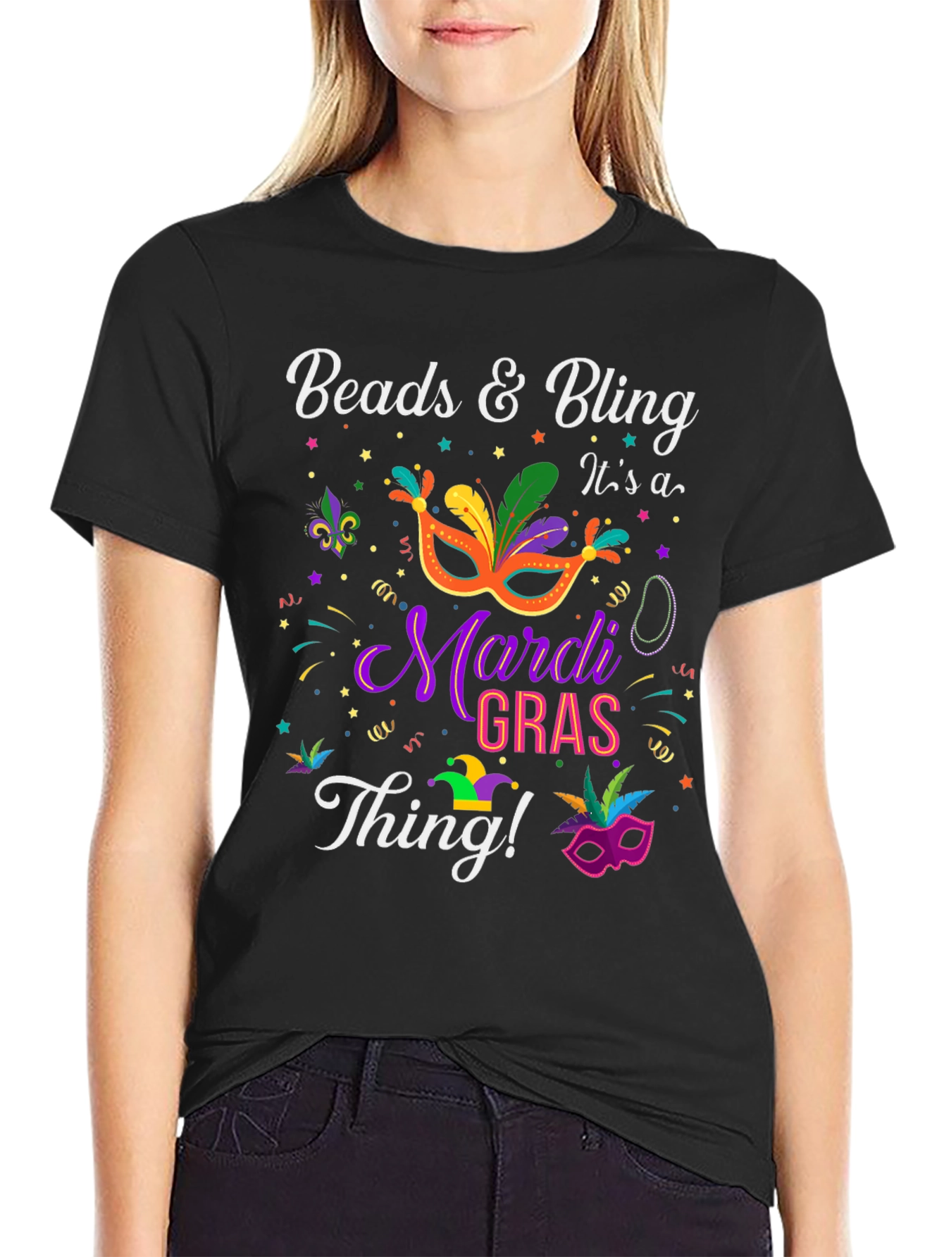 Mardi Gras Beads & Bling Graphic T-Shirt
