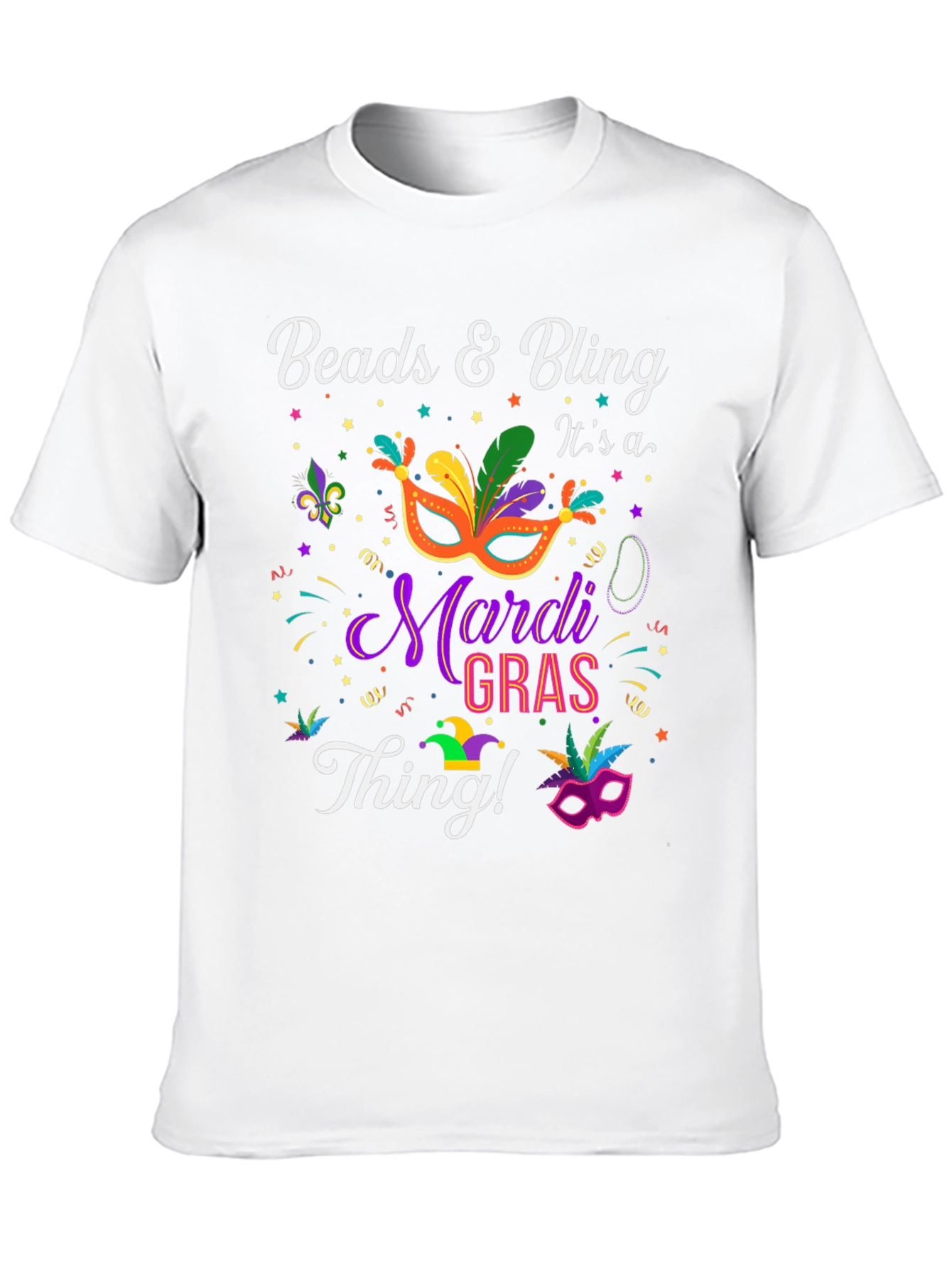Mardi Gras Beads & Bling Graphic T-Shirt