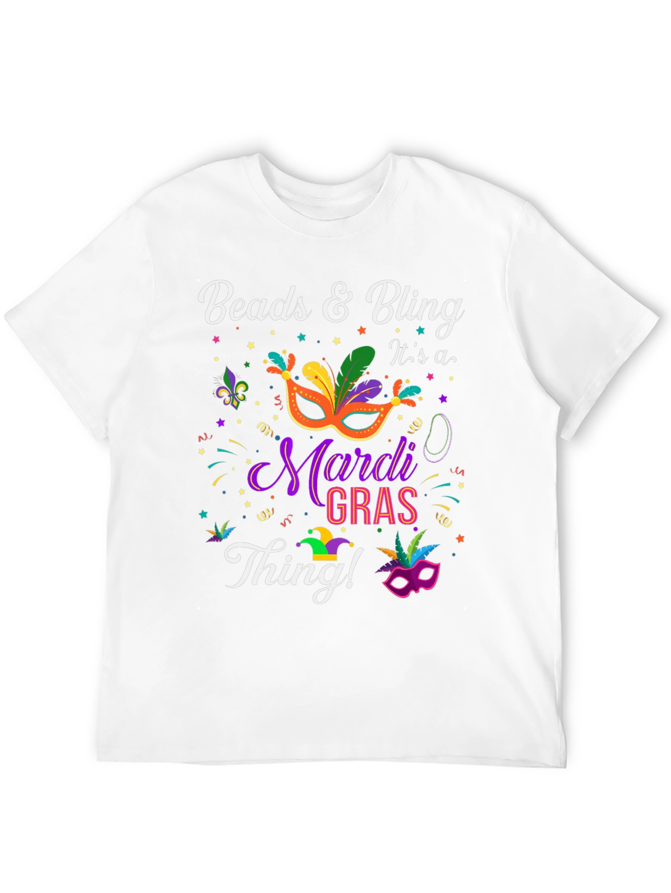 Mardi Gras Beads & Bling Graphic T-Shirt