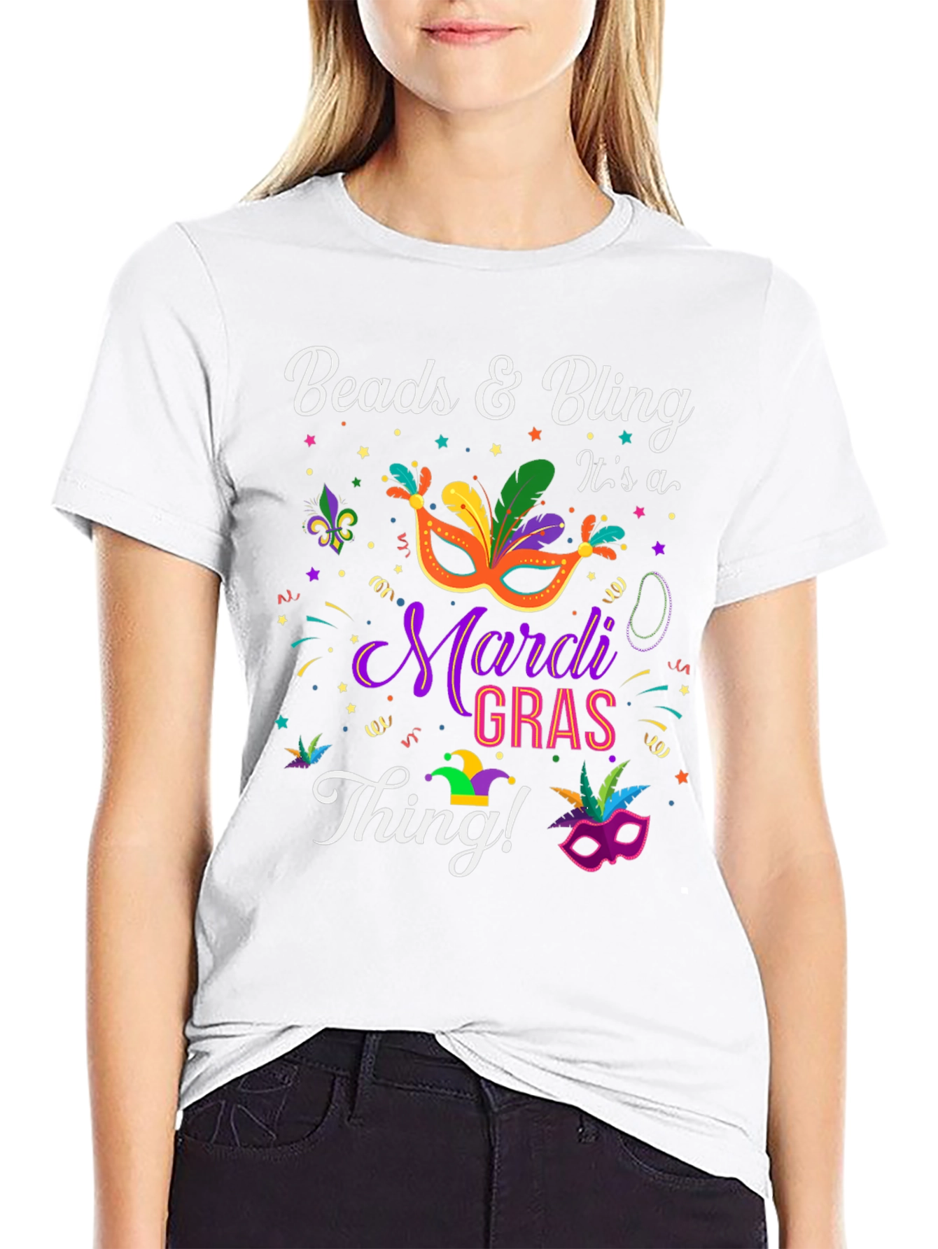 Mardi Gras Beads & Bling Graphic T-Shirt