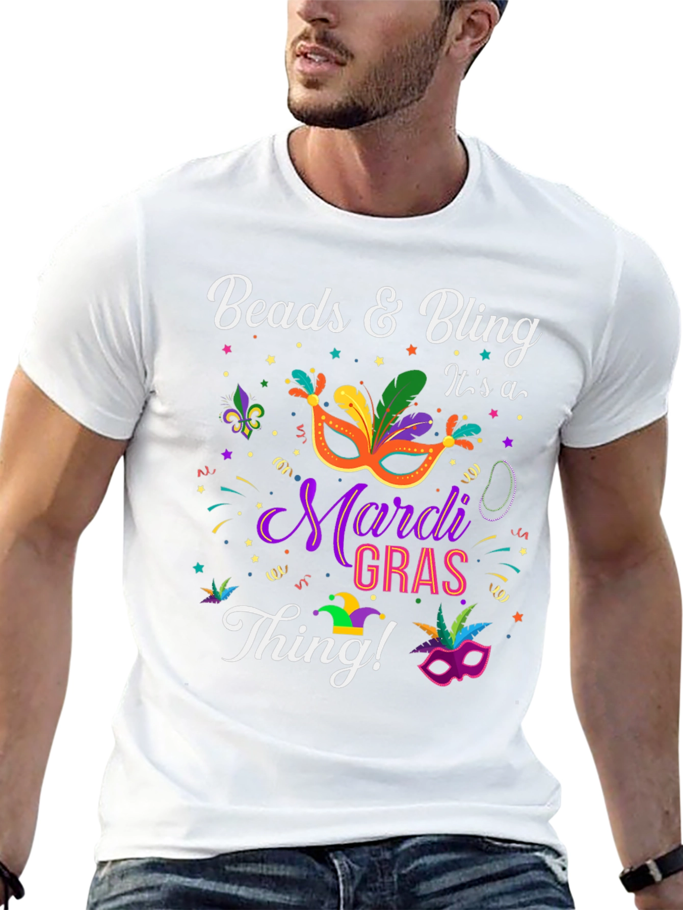 Mardi Gras Beads & Bling Graphic T-Shirt