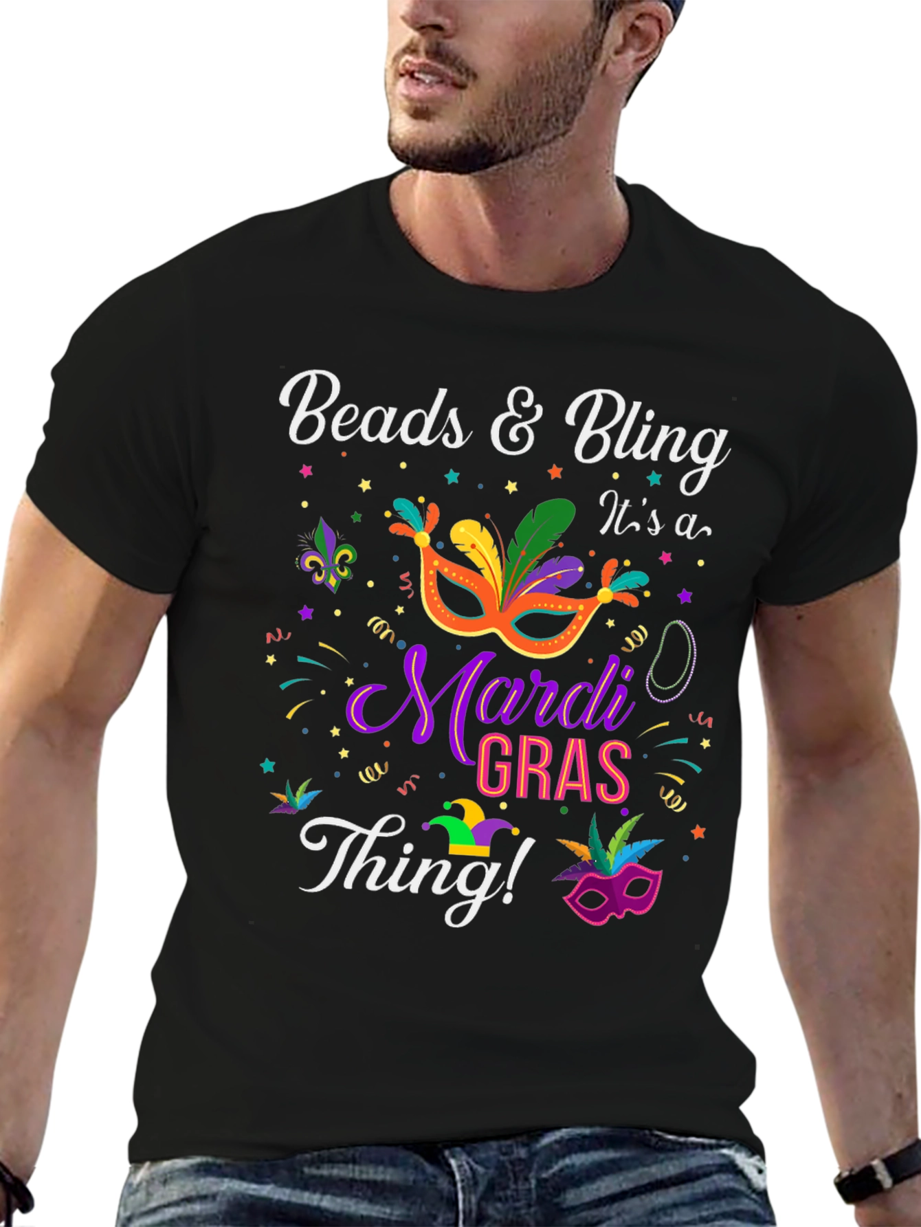 Mardi Gras Beads & Bling Graphic T-Shirt
