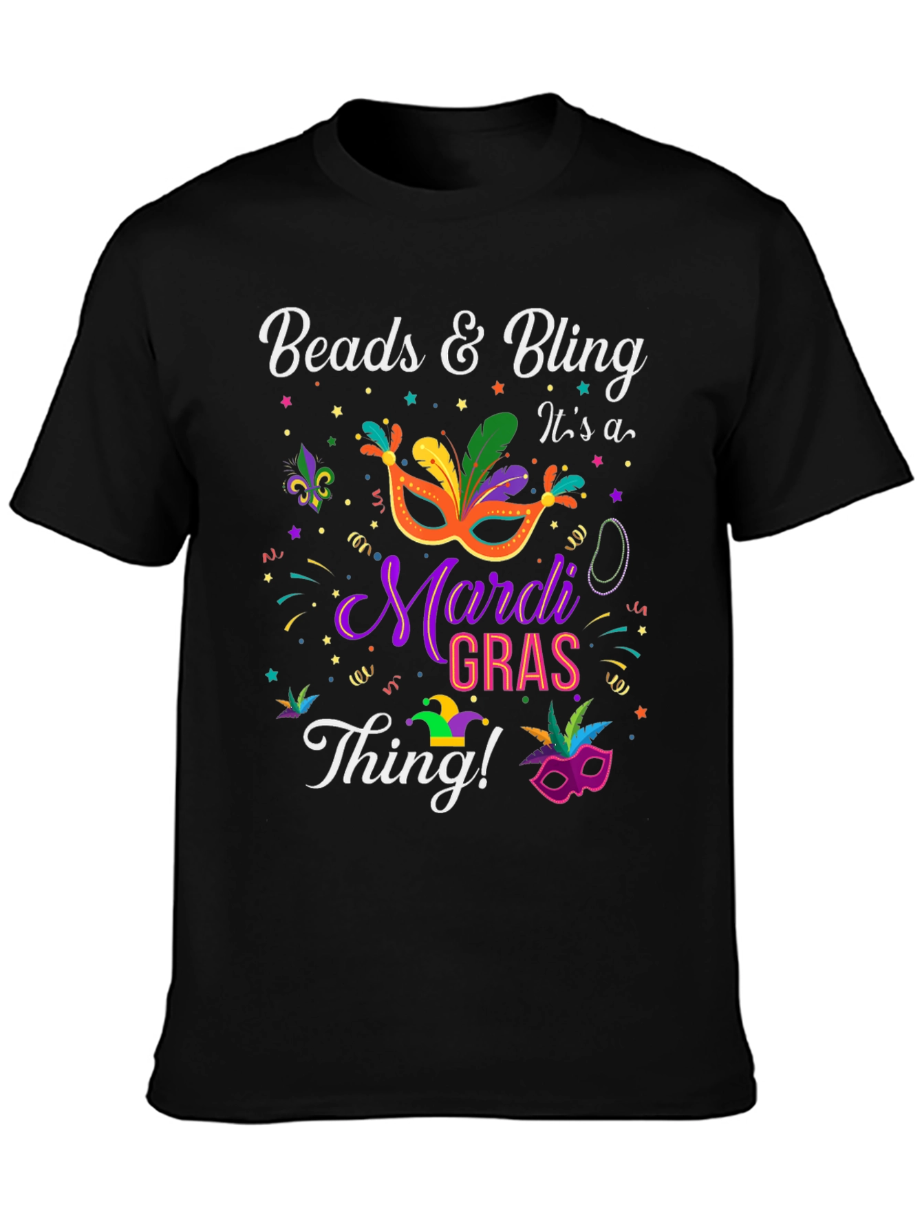 Mardi Gras Beads & Bling Graphic T-Shirt