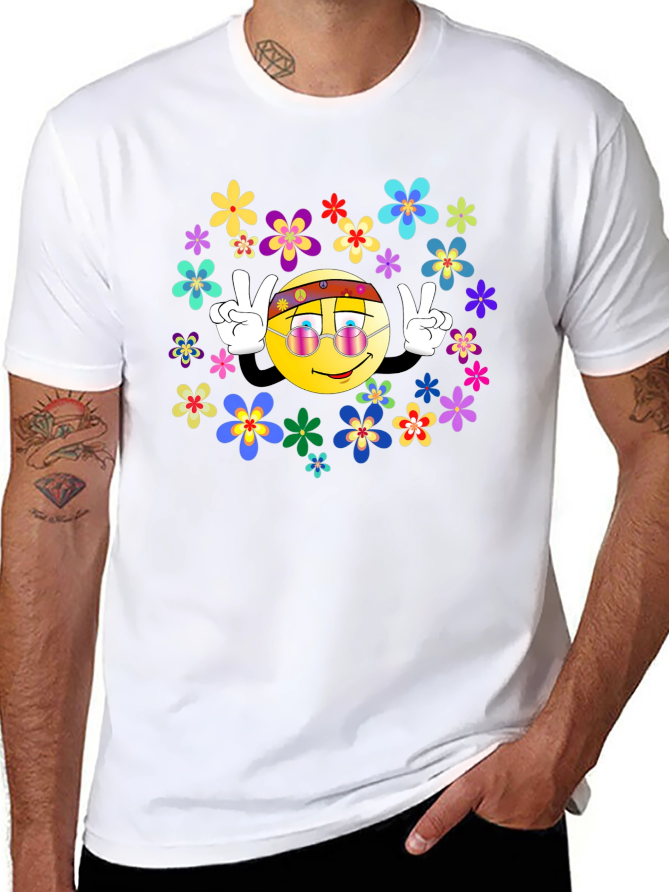 Retro Smiley Face Flower Power T-Shirt