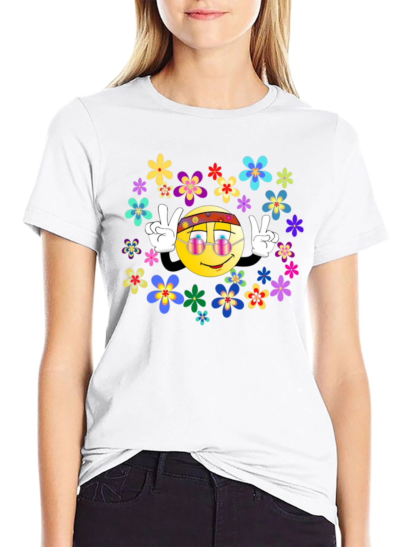 Retro Smiley Face Flower Power T-Shirt