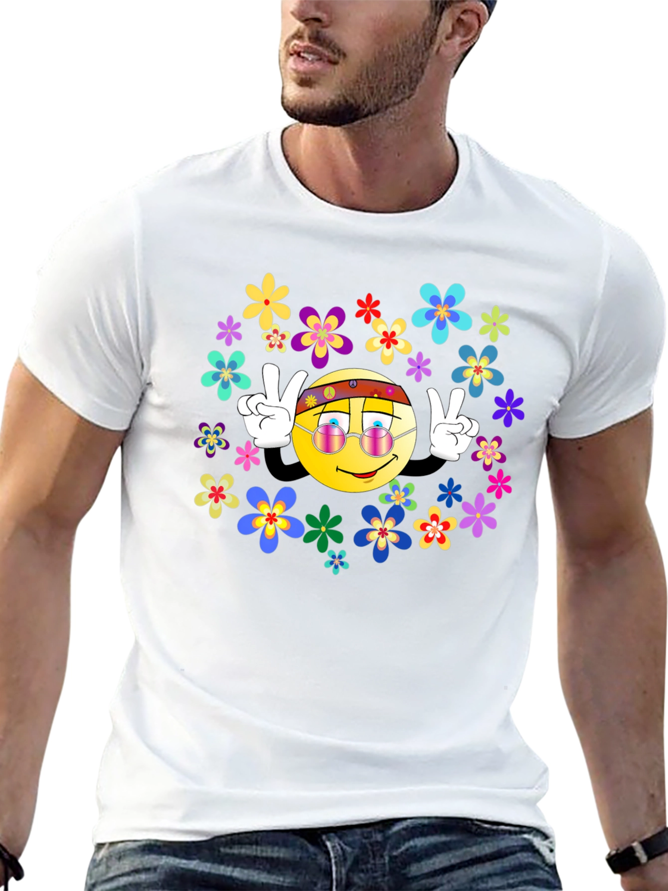 Retro Smiley Face Flower Power T-Shirt