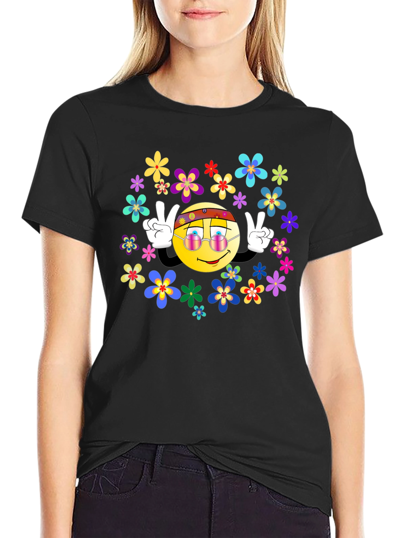 Retro Smiley Face Flower Power T-Shirt