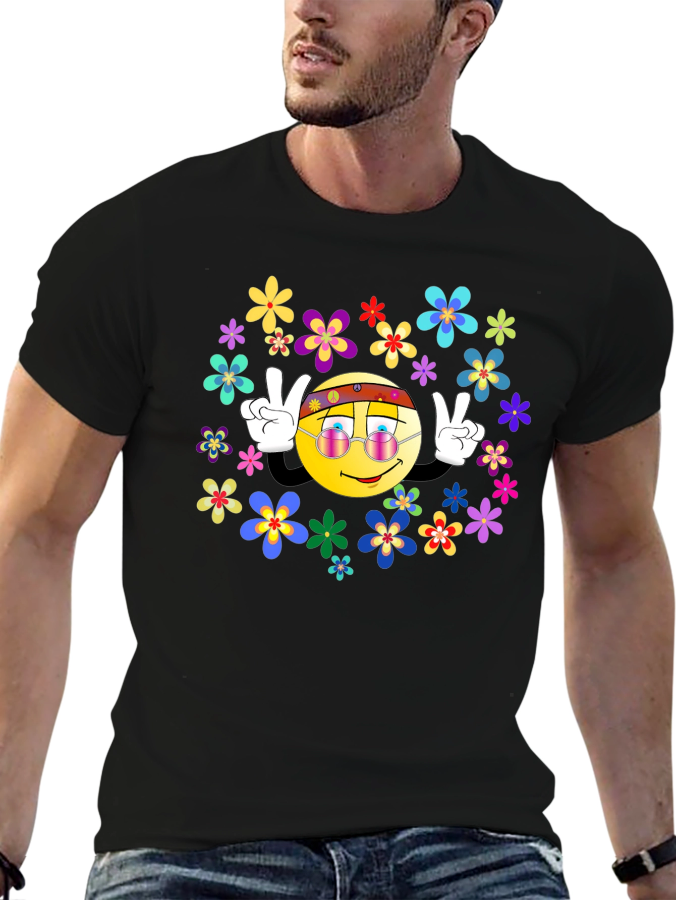 Retro Smiley Face Flower Power T-Shirt