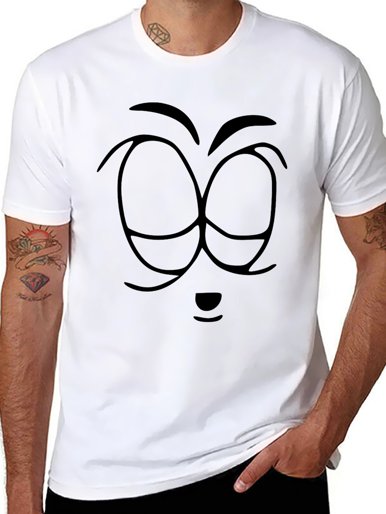 Black Cartoon Face Graphic T-Shirt
