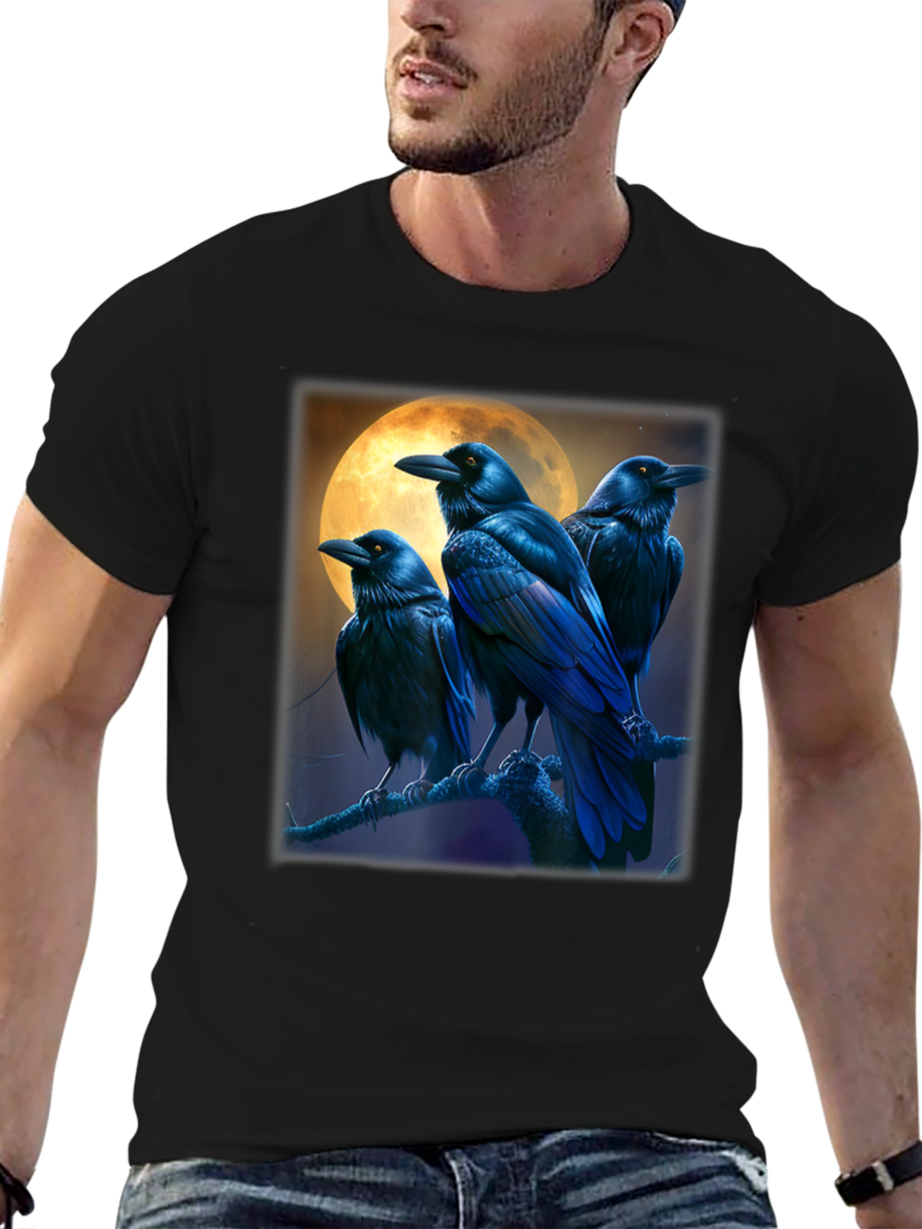 Raven Moon Graphic Tee - Black Cotton T-Shirt