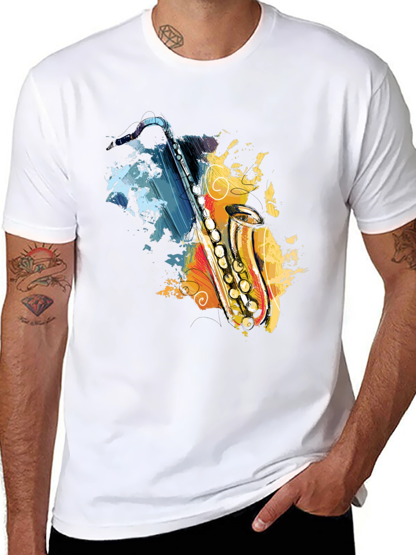 Saxophone Art Graphic T-Shirt - Black Cotton Tee