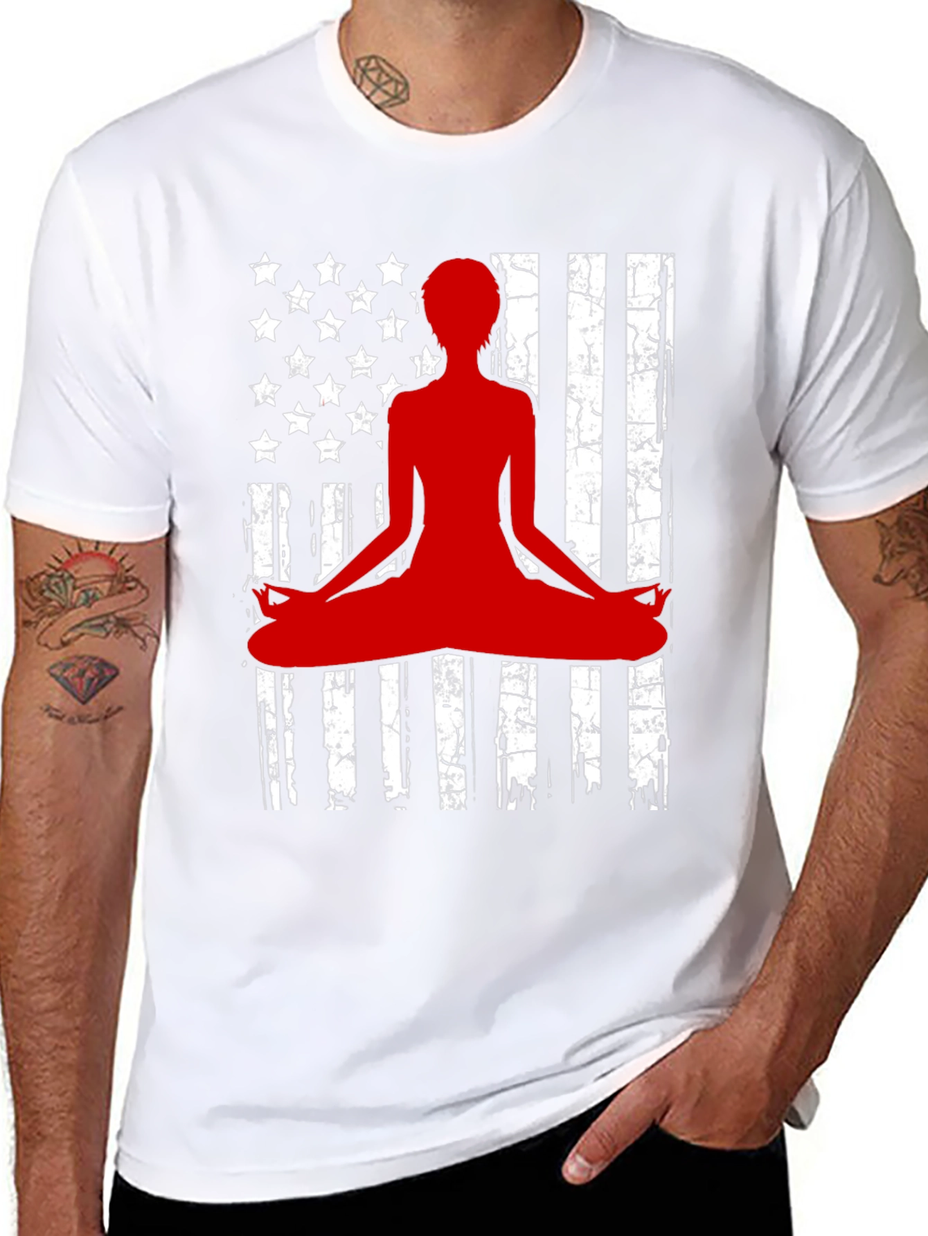 Yoga Meditation American Flag Graphic T-Shirt