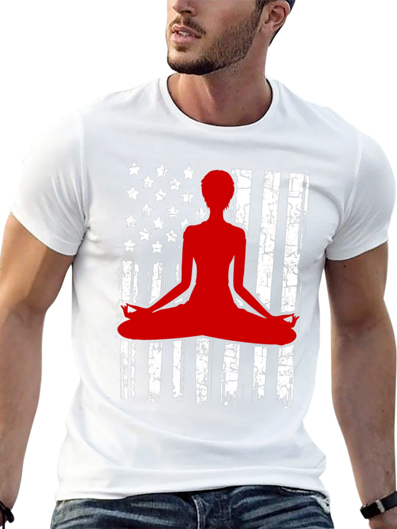 Yoga Meditation American Flag Graphic T-Shirt