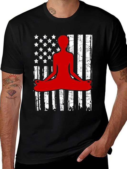 Yoga Meditation American Flag Graphic T-Shirt