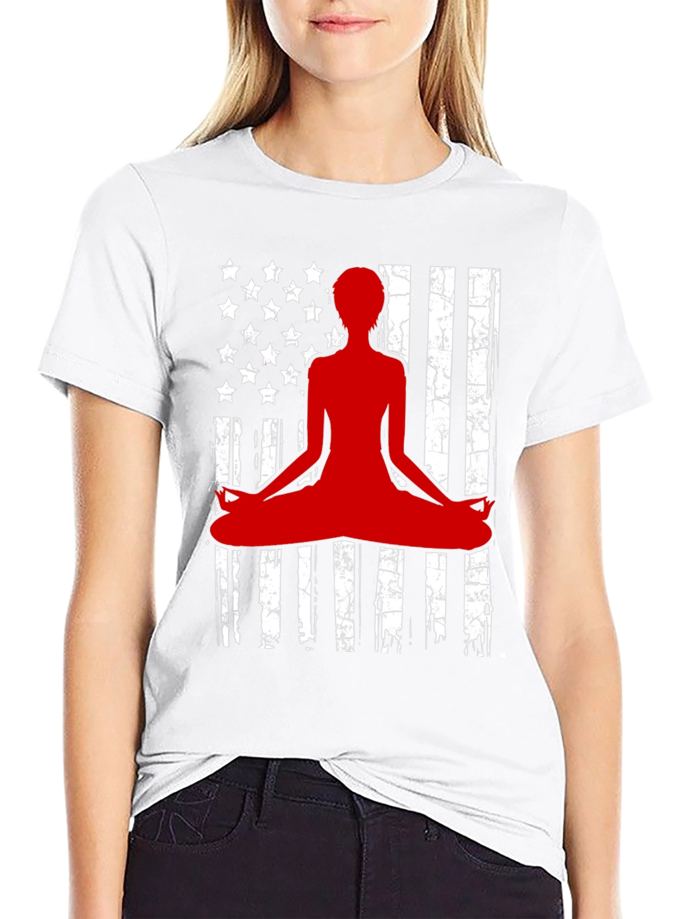 Yoga Meditation American Flag Graphic T-Shirt