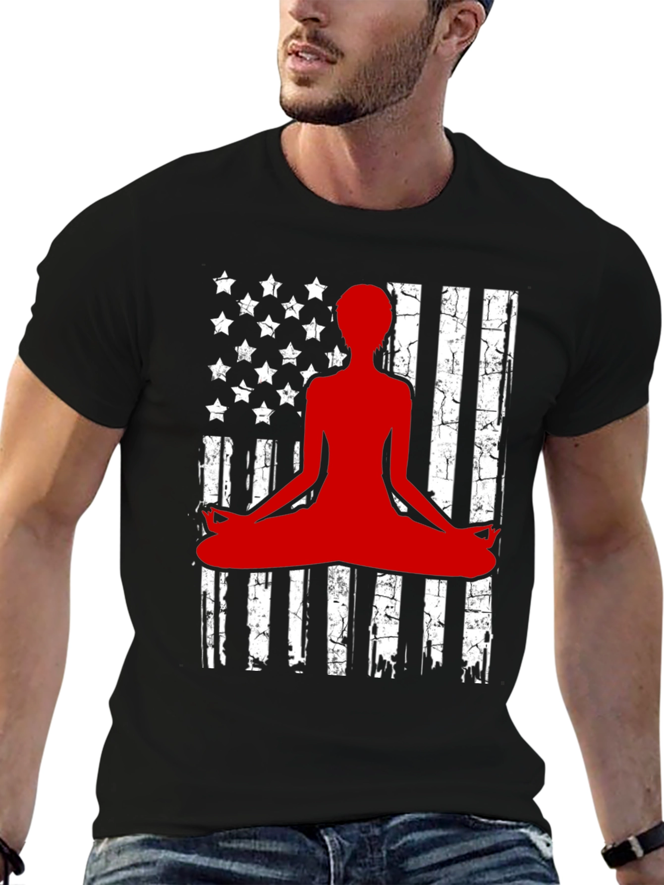 Yoga Meditation American Flag Graphic T-Shirt
