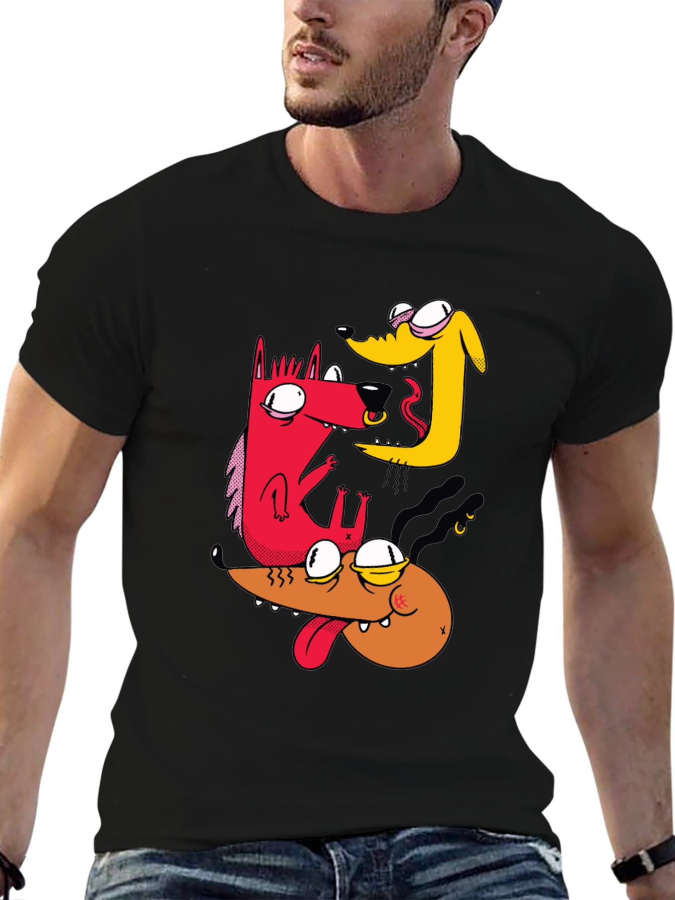 Dog Cartoon T-Shirt - Black Cotton Tee