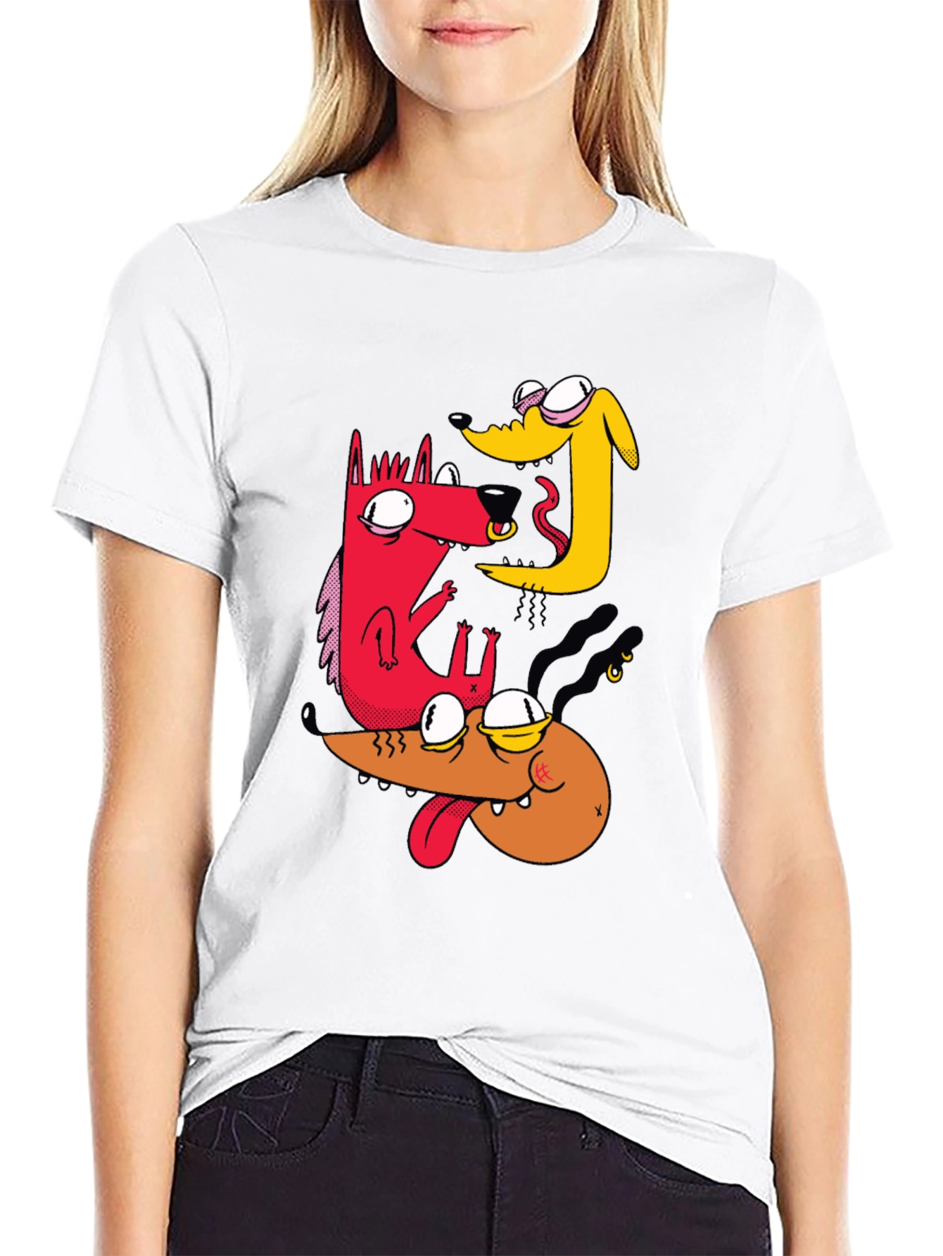 Dog Cartoon T-Shirt - Black Cotton Tee