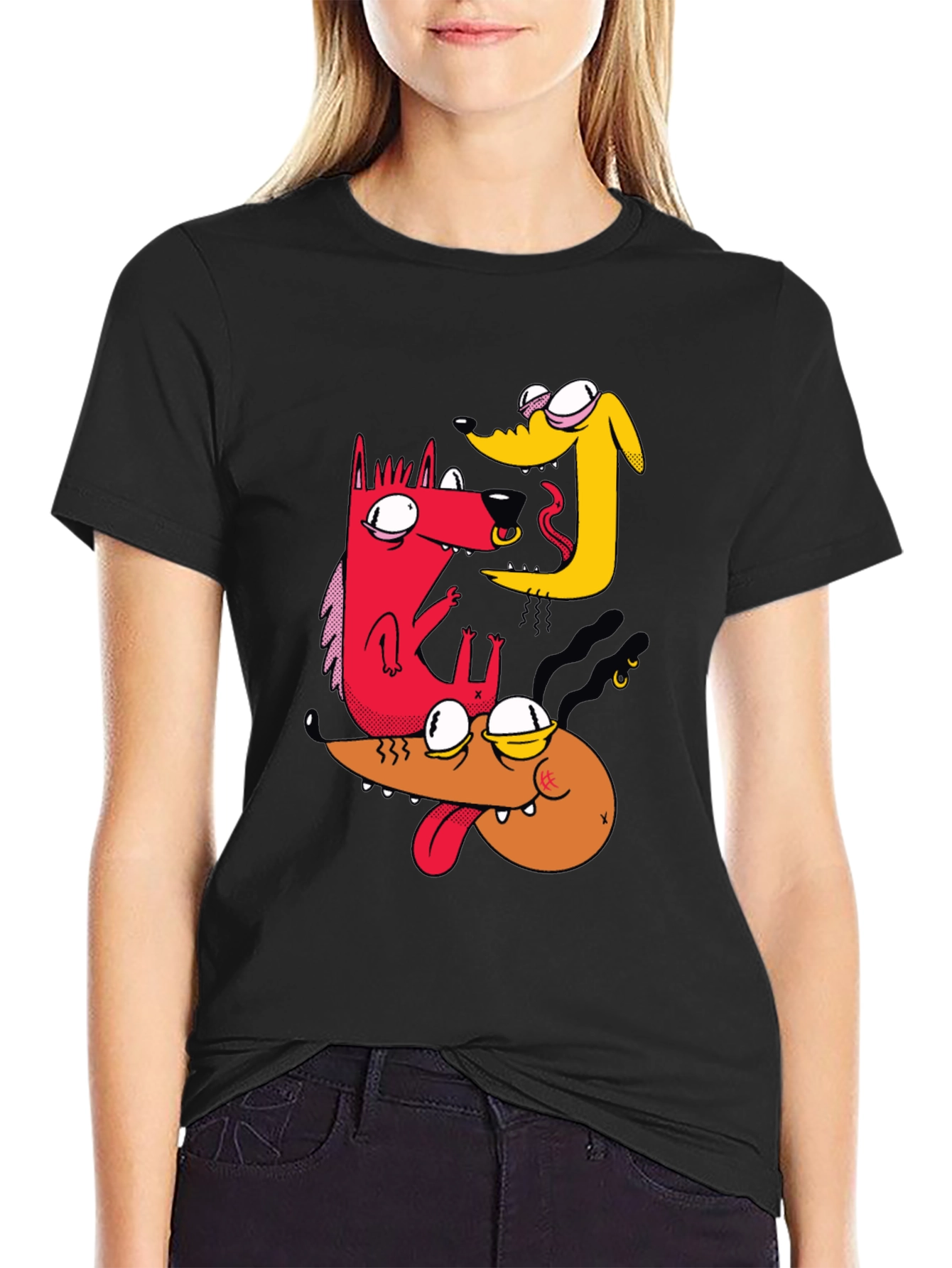 Dog Cartoon T-Shirt - Black Cotton Tee