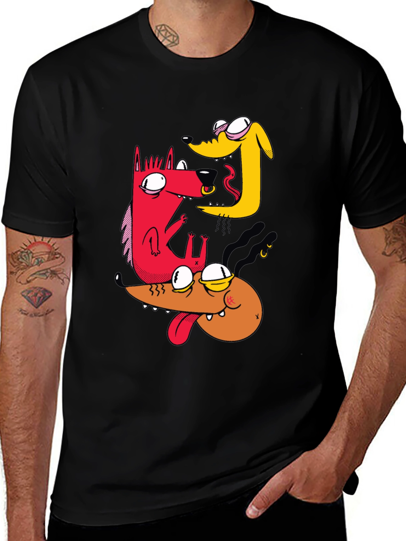Dog Cartoon T-Shirt - Black Cotton Tee