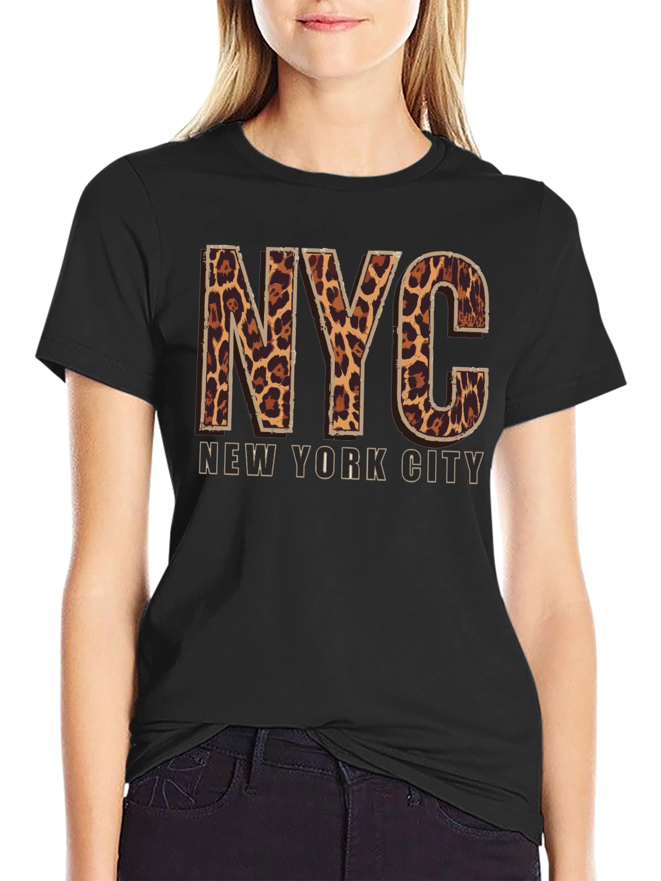 NYC Leopard Print T-Shirt - Black