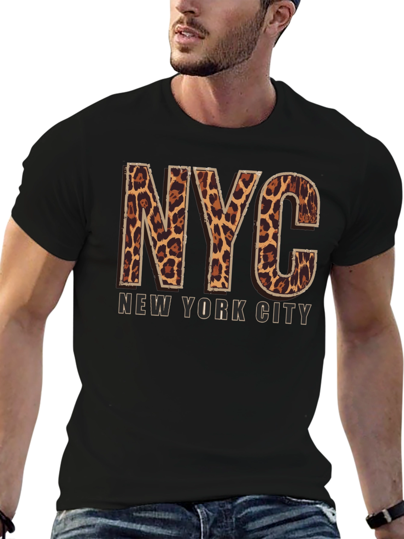 NYC Leopard Print T-Shirt - Black