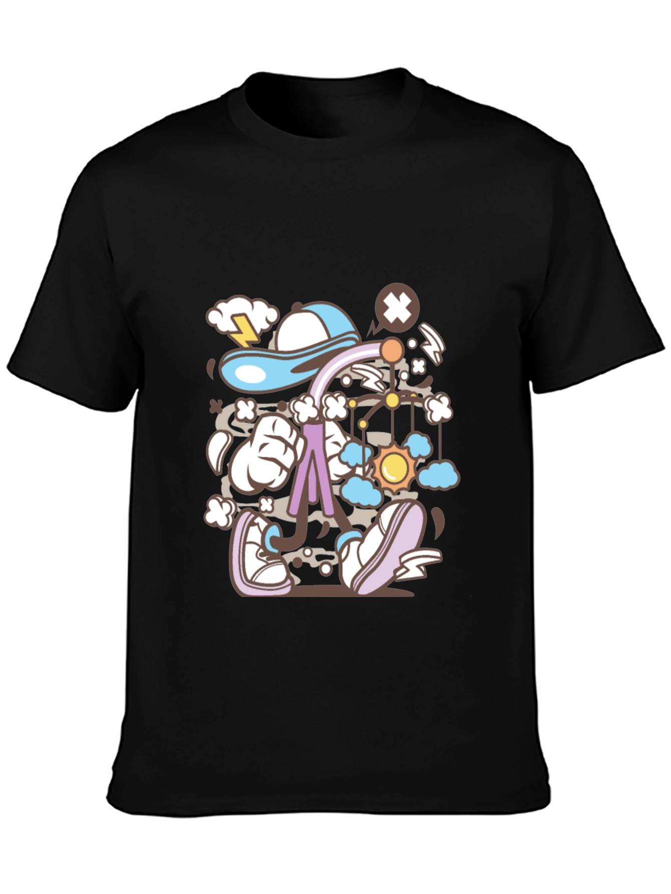 Cartoon Print Black T-Shirt