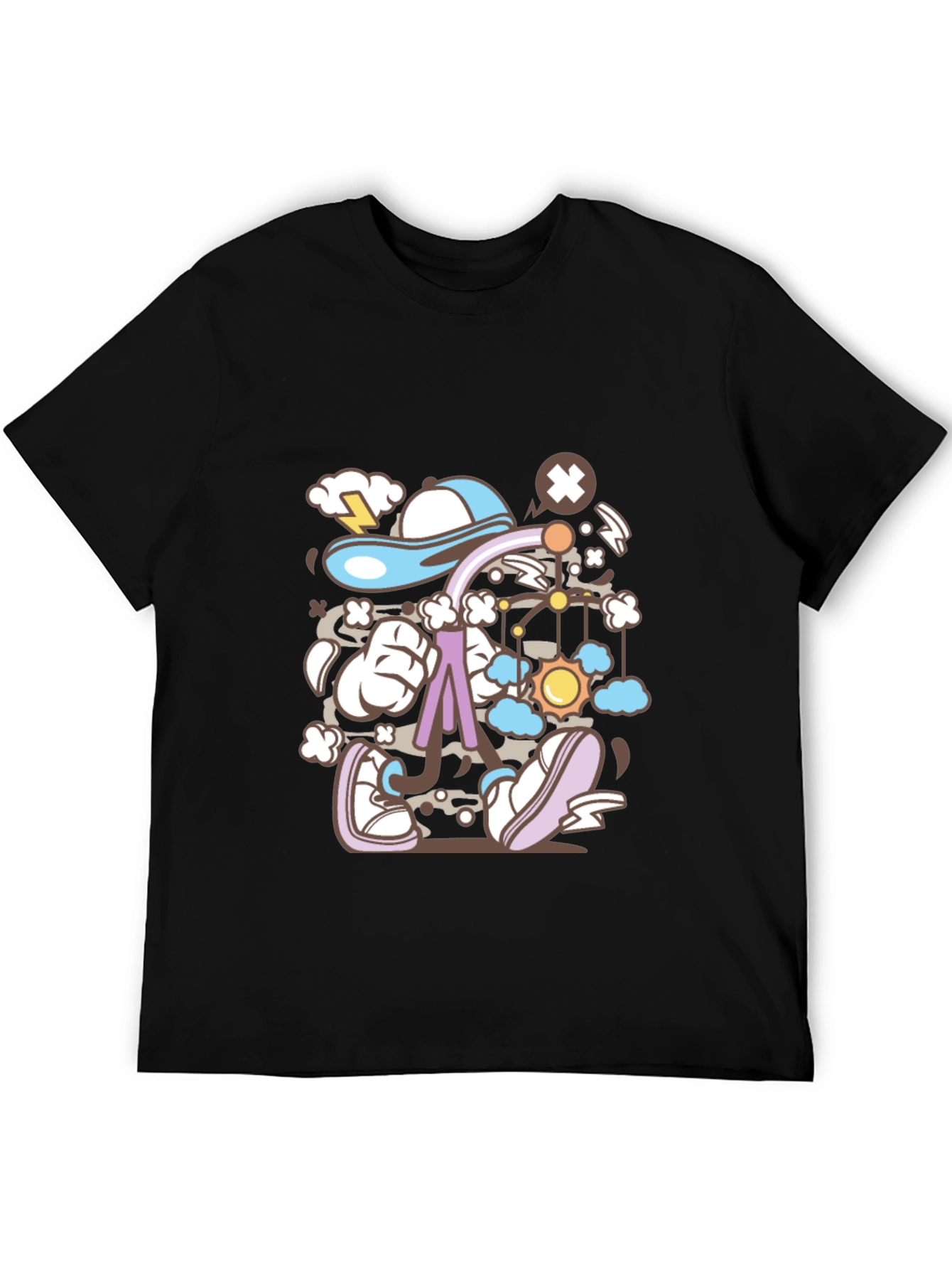 Cartoon Print Black T-Shirt