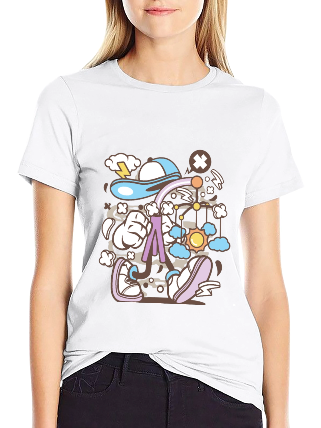 Cartoon Print Black T-Shirt