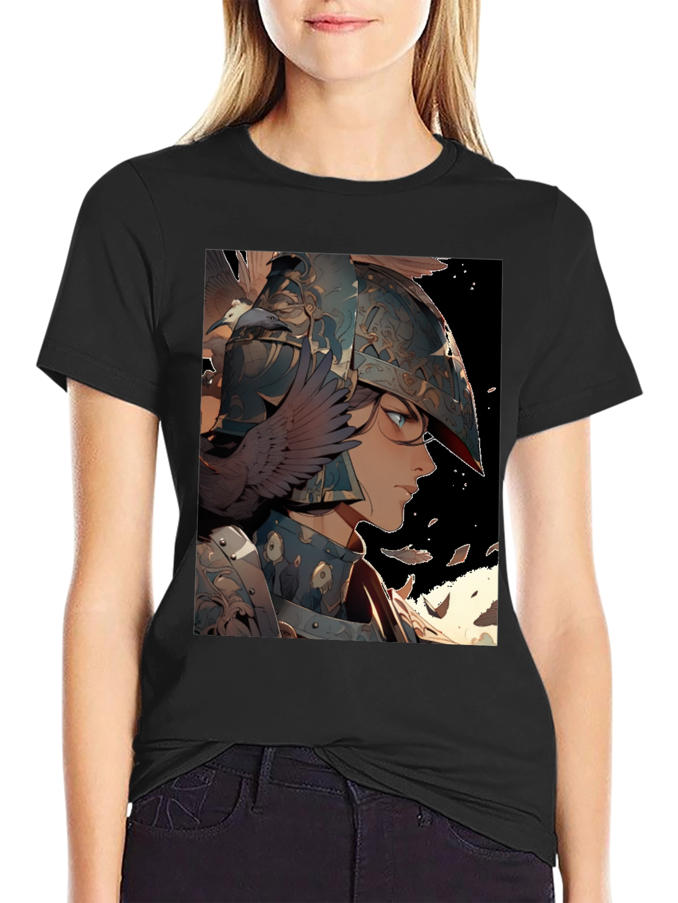 Anime Warrior Graphic T-Shirt - Black Cotton Tee