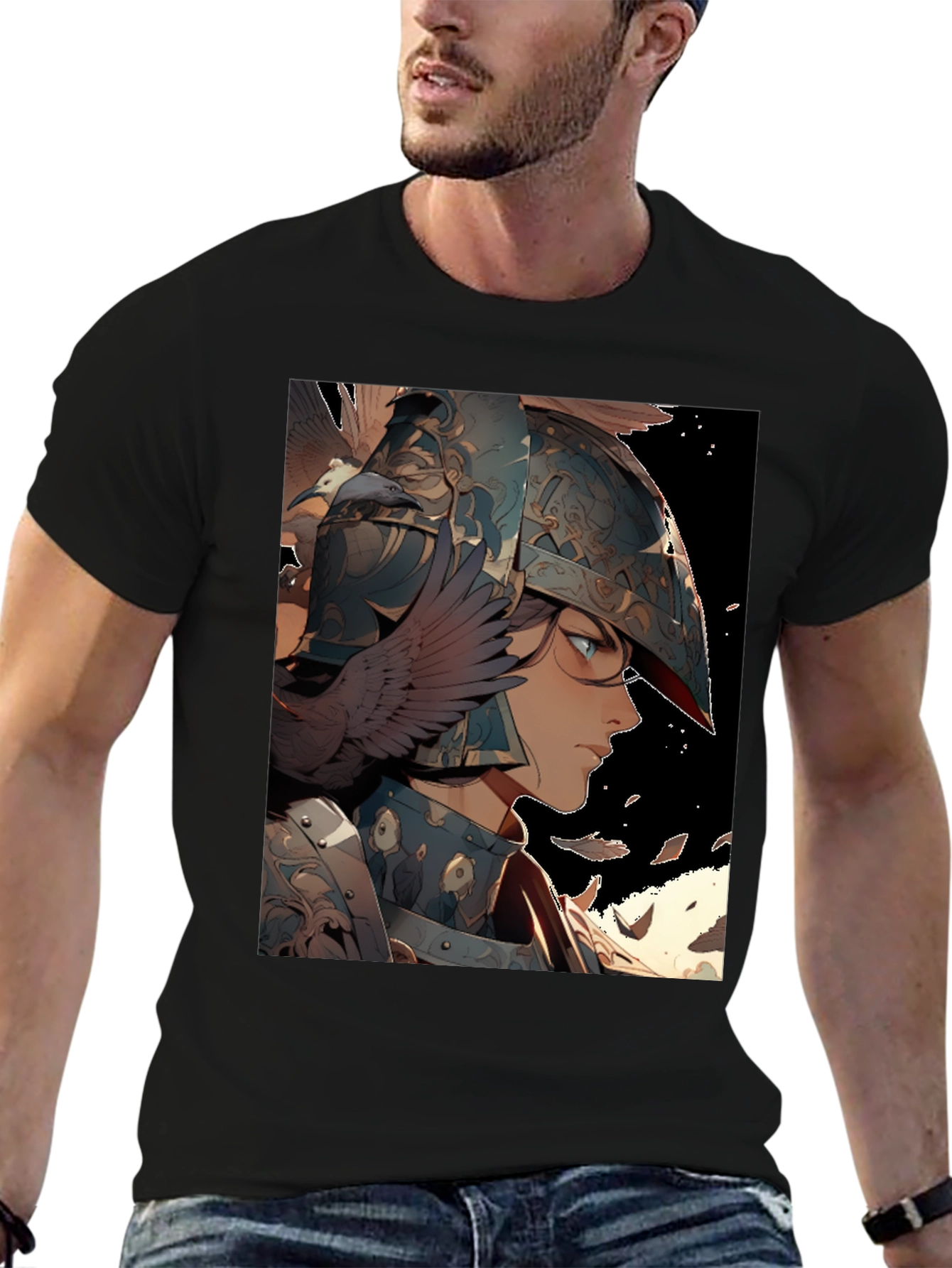 Anime Warrior Graphic T-Shirt - Black Cotton Tee