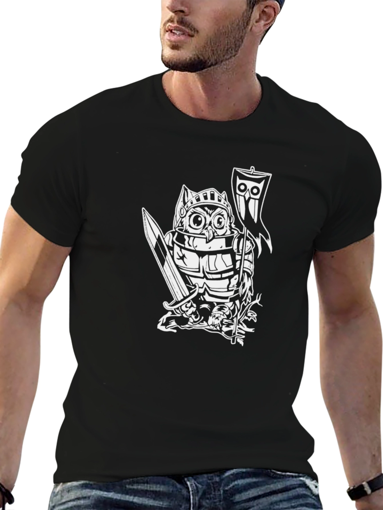 Owl Knight Graphic Tee - Black Cotton T-Shirt