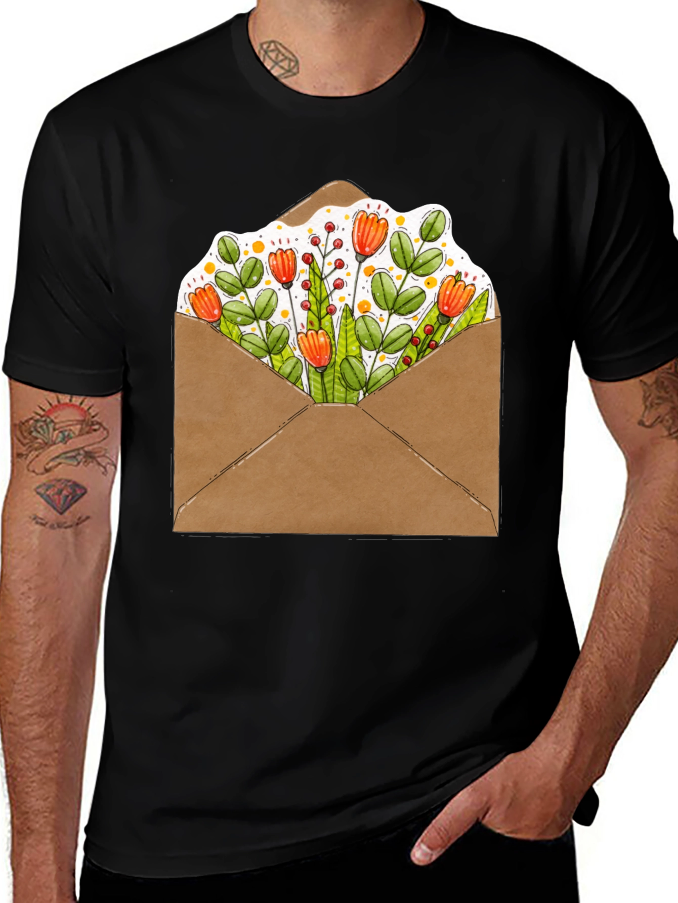 Floral Envelope Graphic Tee - Trendy Unisex T-Shirt