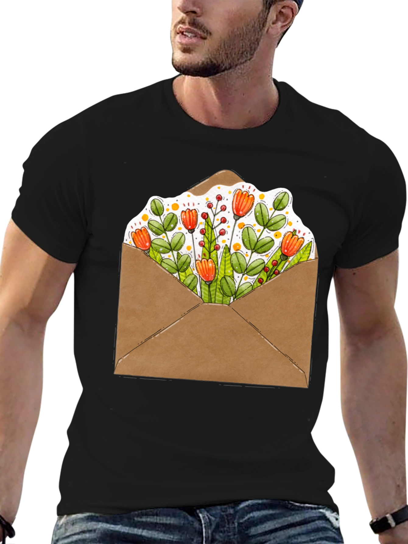 Floral Envelope Graphic Tee - Trendy Unisex T-Shirt
