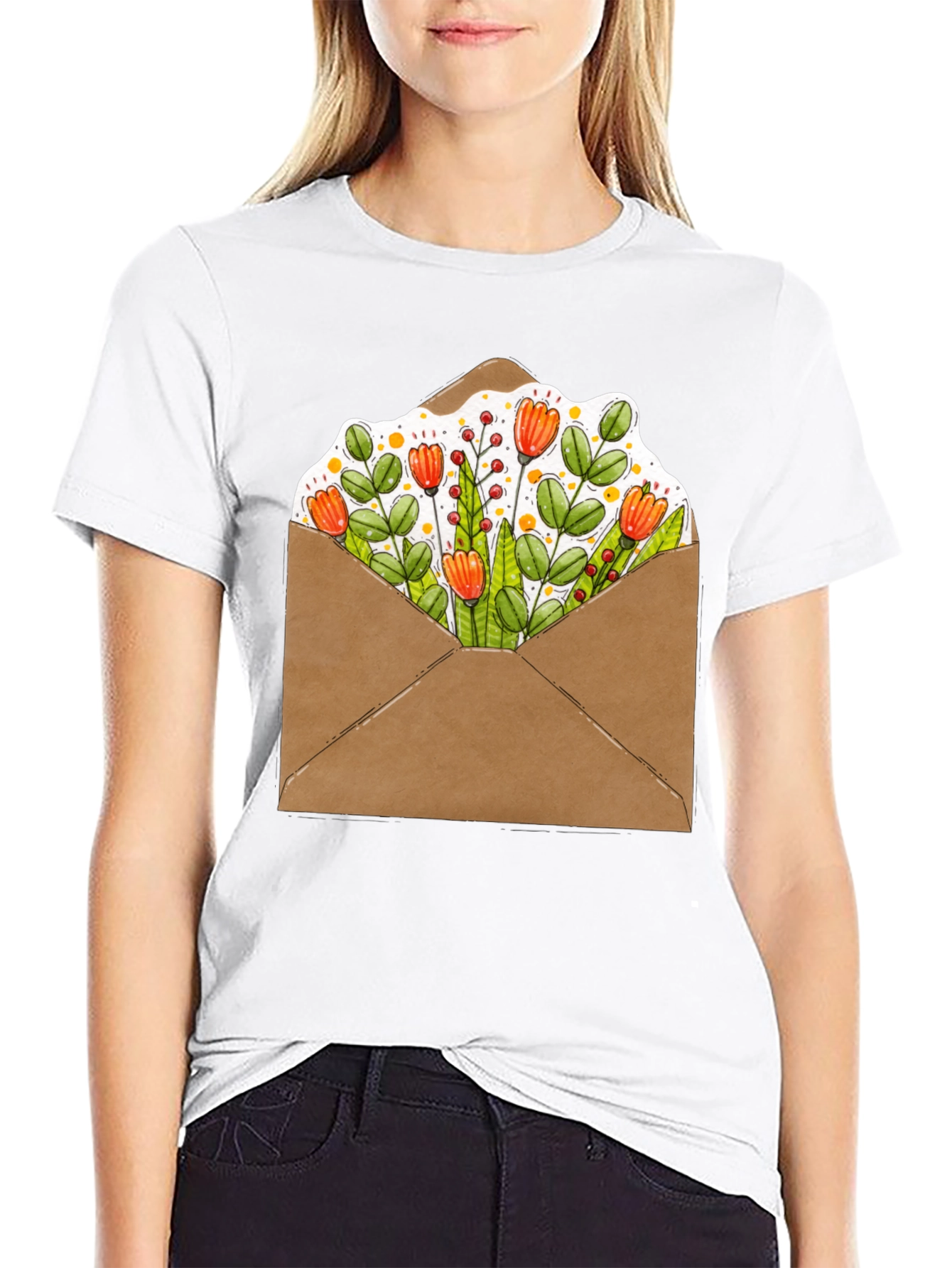 Floral Envelope Graphic Tee - Trendy Unisex T-Shirt