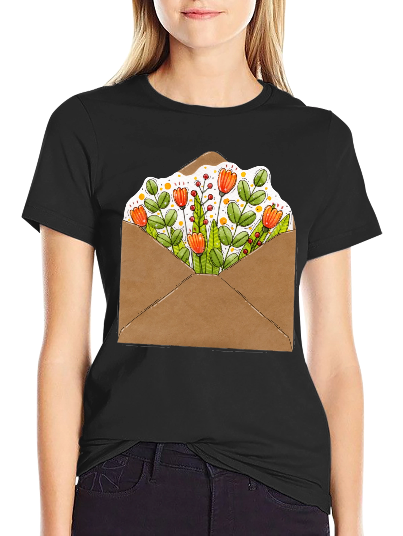 Floral Envelope Graphic Tee - Trendy Unisex T-Shirt
