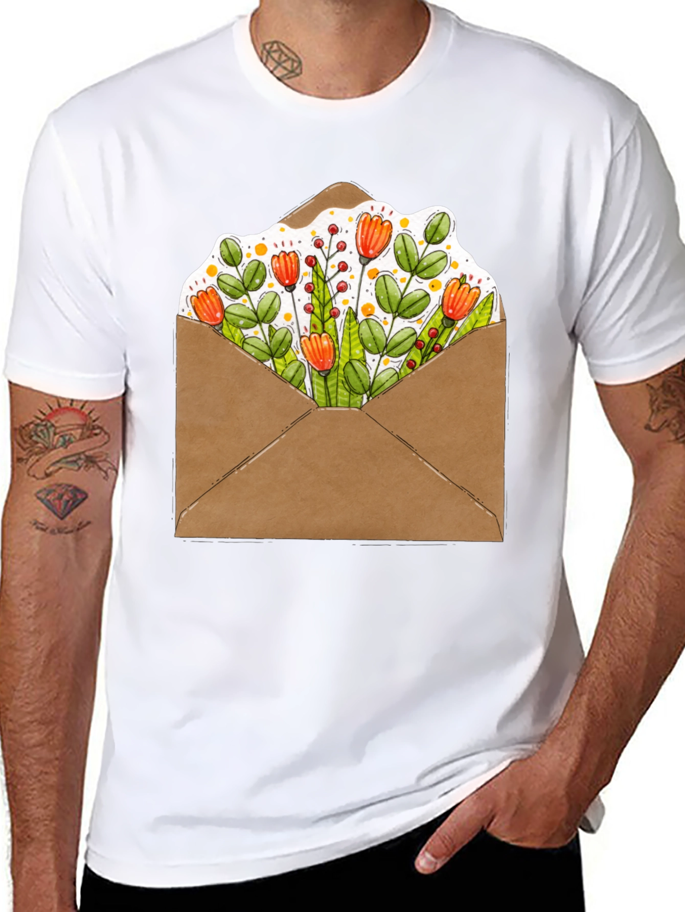 Floral Envelope Graphic Tee - Trendy Unisex T-Shirt