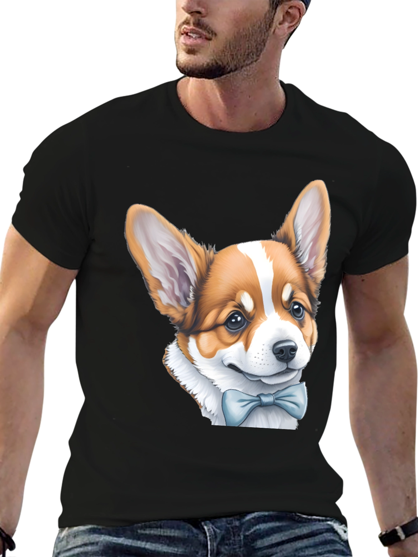 Corgi Bow Tie Black T-Shirt