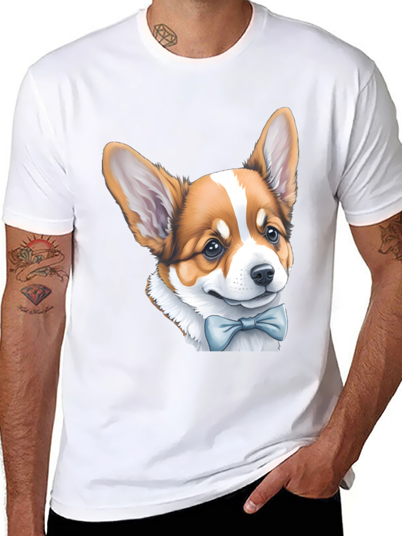 Corgi Bow Tie Black T-Shirt