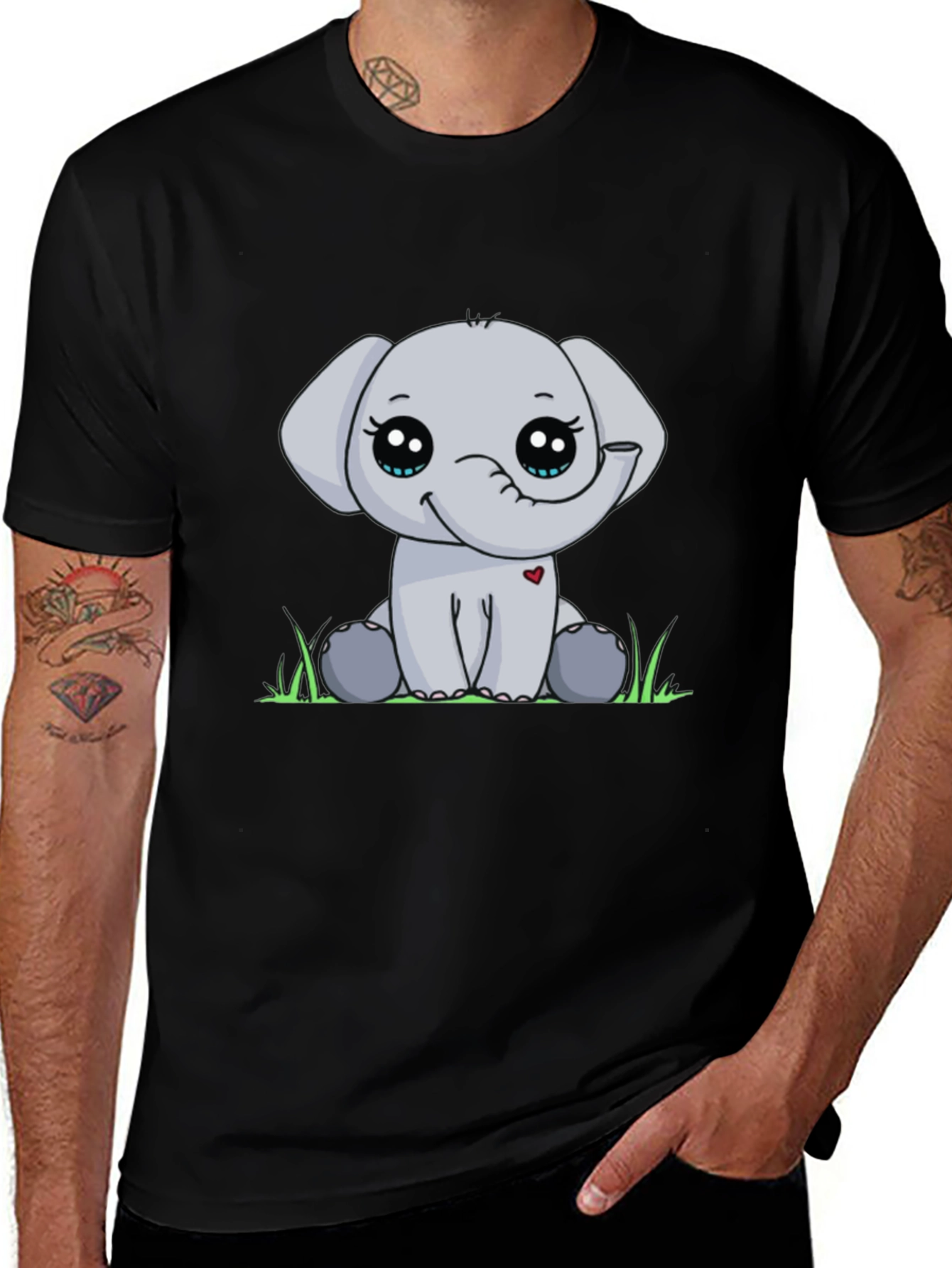 Cute Elephant Graphic Tee - Black Cotton Blend